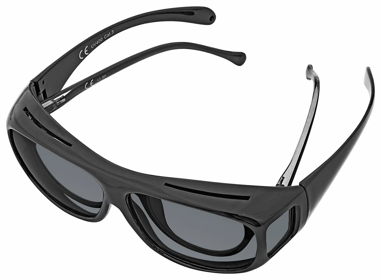 WEDO 27148599 Okulary przeciwsłoneczne dla kierowców i osób noszących okulary, soczewki polaryzacyjne zgodnie z normą ISO, 100% ochrona przed promieniowaniem UV, w zestawie etui, czarne, do okularów o