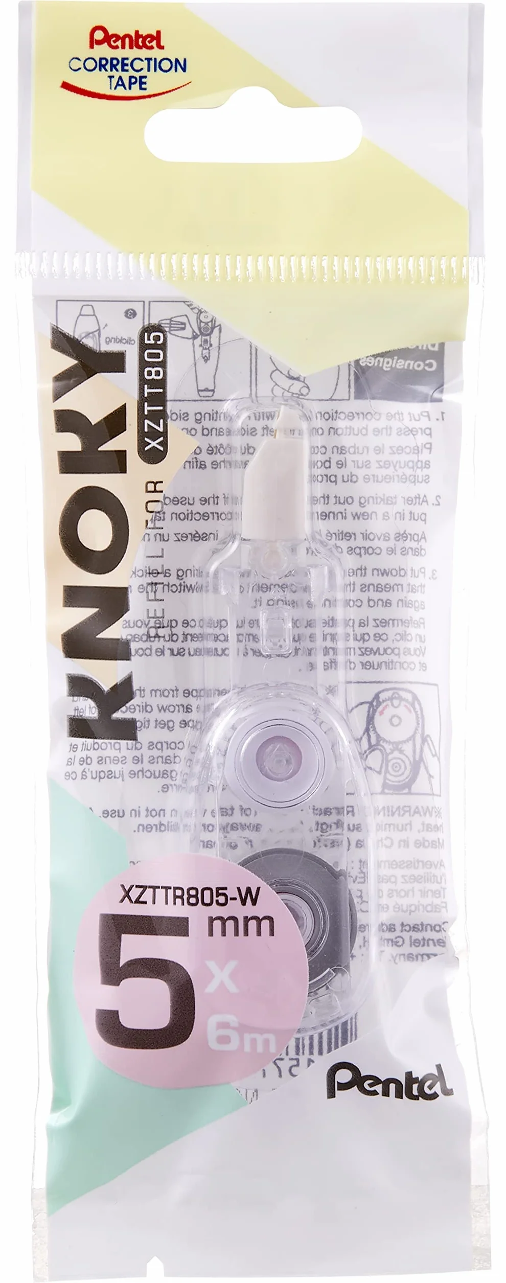 Pentel XZTTR805-WY Knoky urządzenie uzupełniające do taśmy korekcyjnej, długość 6 m, szerokość 5 mm, 1 sztuka