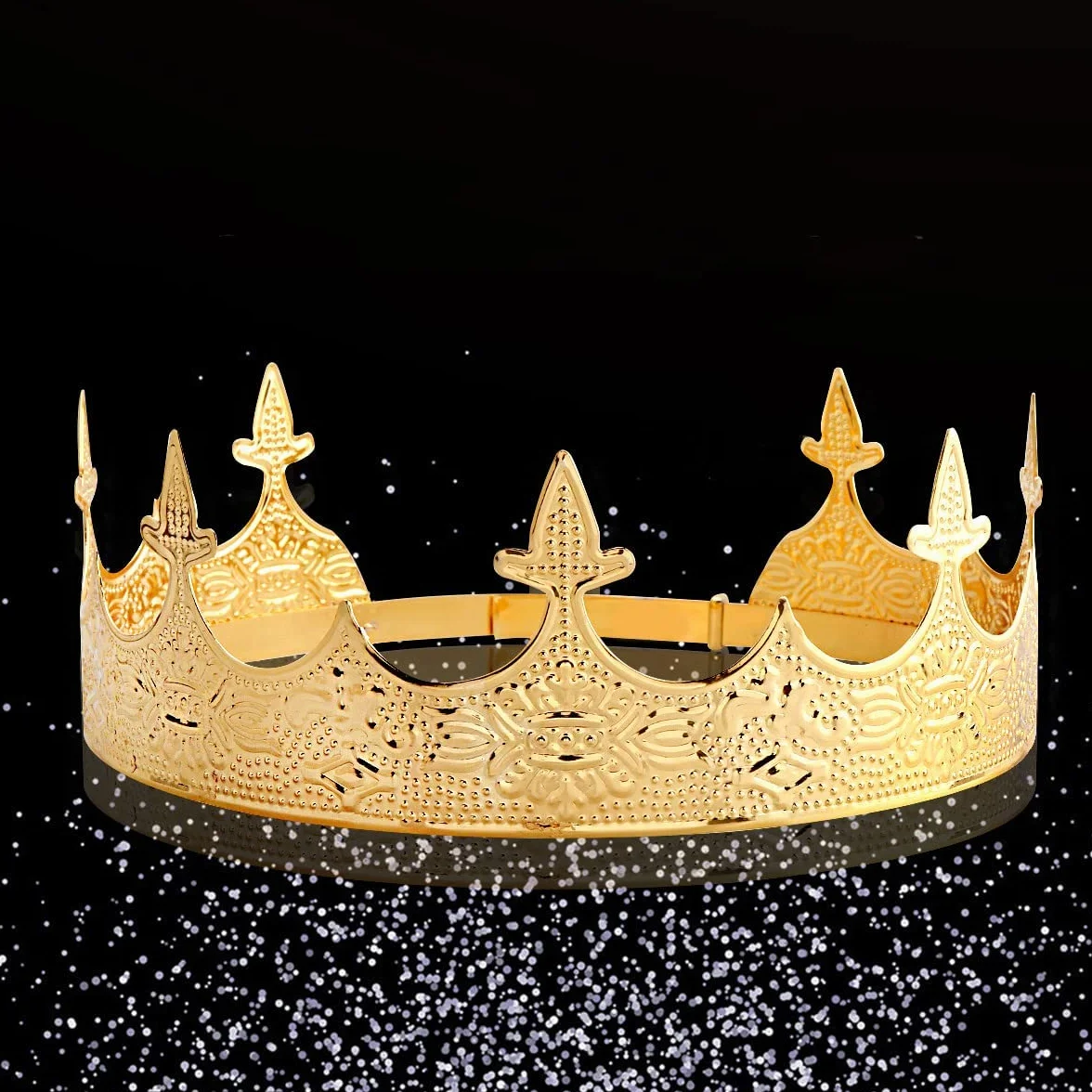 Korona Biżuteria do włosów Królewski Król Diadem Mężczyźni Metal Big Tiaras Na Halloween (Złoto)