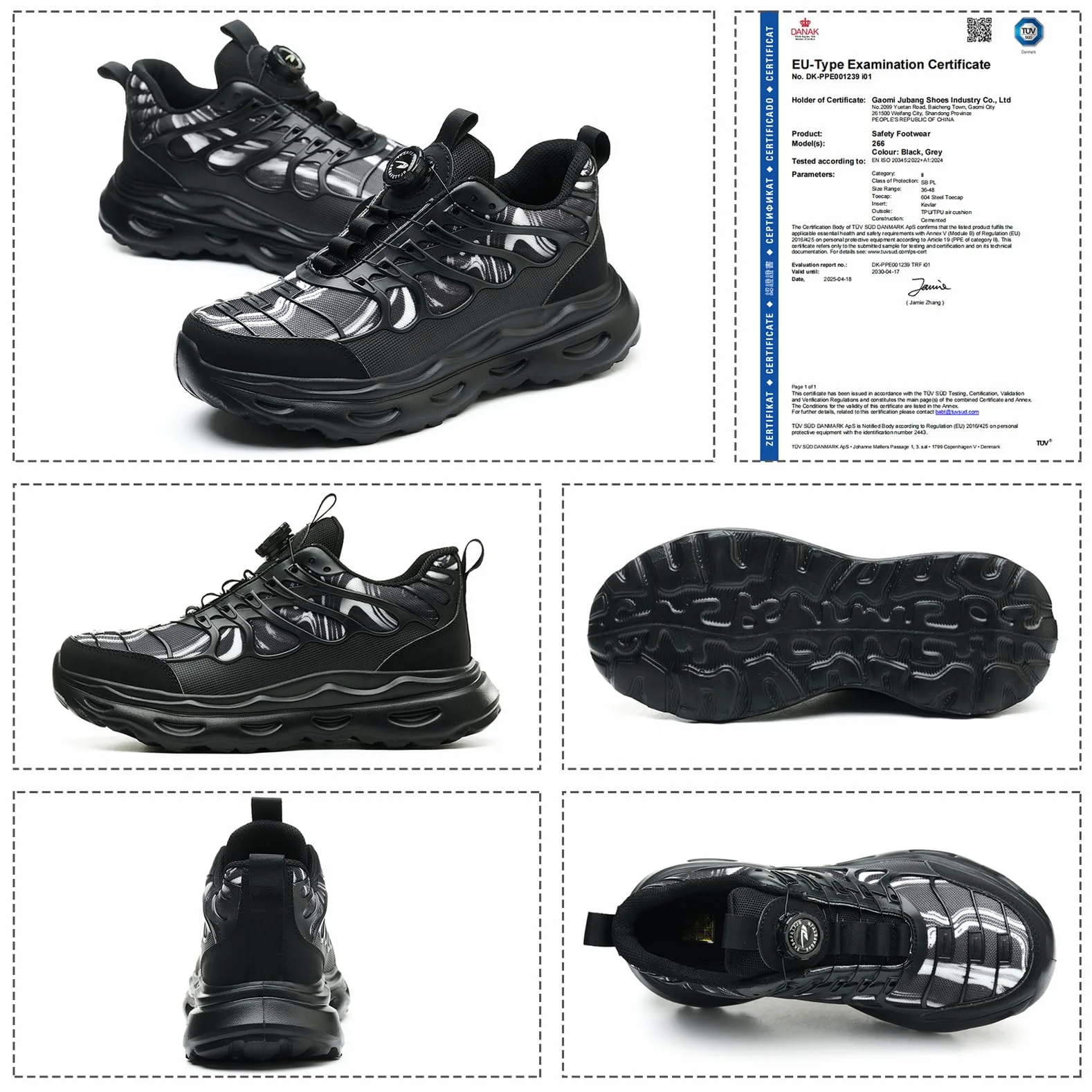 Nowe Męskie Buty Bezpieczeństwa S3 z Obrotowym Zapięciem – Lekkie, Antypoślizgowe, Ochrona przed Uderzeniami i Przebiciami Black 40