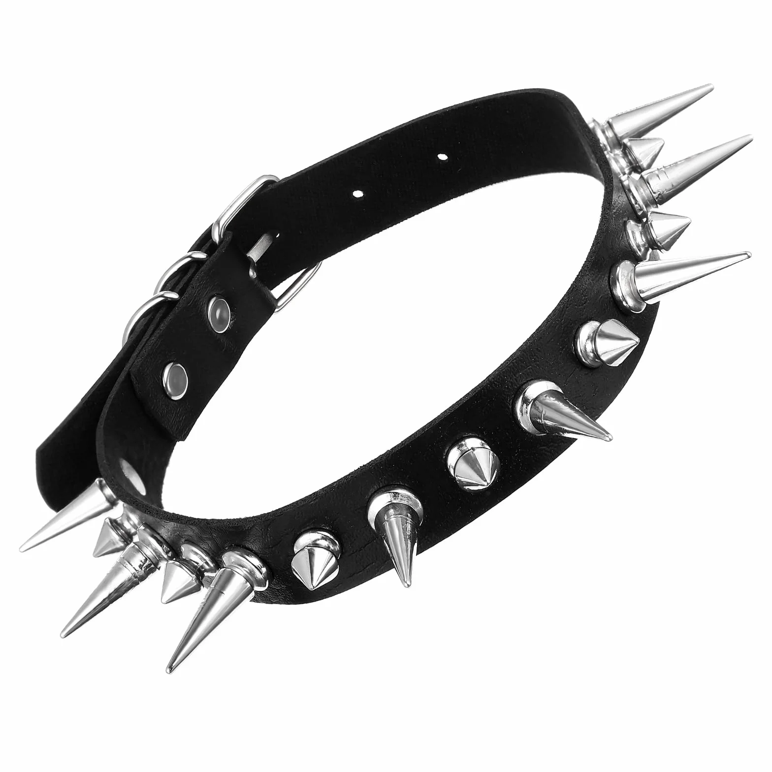 Długi gotycki choker, kolczasty kołnierz, skórzany naszyjnik, koltwisty krawędź, koczki, klasyczny styl 80. 90., biżuteria emo punk