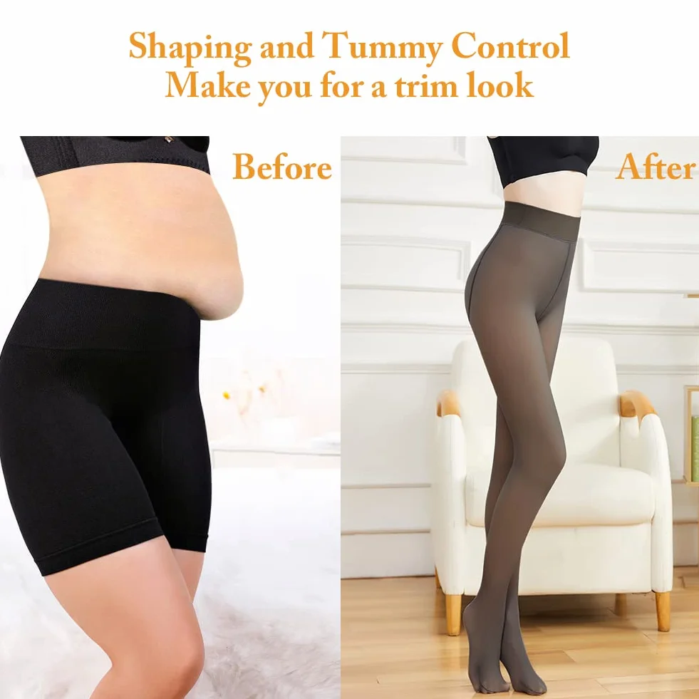 Aomig Rajstopy zimowe damskie, legginsy polarowe dla kobiet, plus size, Termiczne rajstopy, sztuczne półprzezroczyste legginsy stretch, czarne