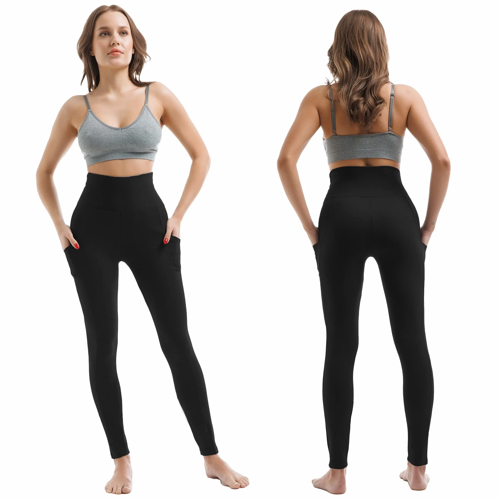 SINOPHANT Legginsy z wysokim stanem, z kieszeniami, dla kobiet, miękkie, elastyczne, nieprzezroczyste, modelujące brzuch, rozciągliwe, spodnie do jogi, L-XL