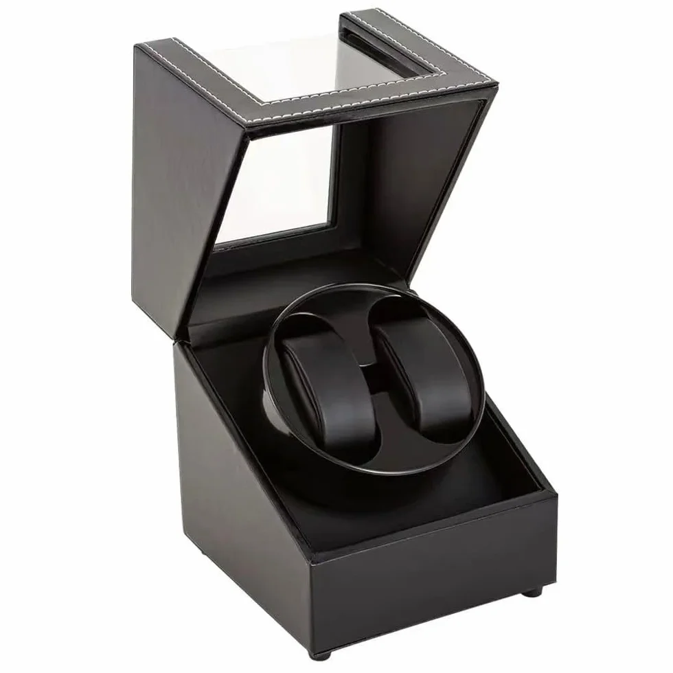 Watch Winder 2 Watches, Automatic Watch Winder Box for Men and Women, Double Watches Display Storage Rotation Wristwatch Box Two Slots, USB C Charging PU Leather Black Uhrenbeweger Uhr Automatik