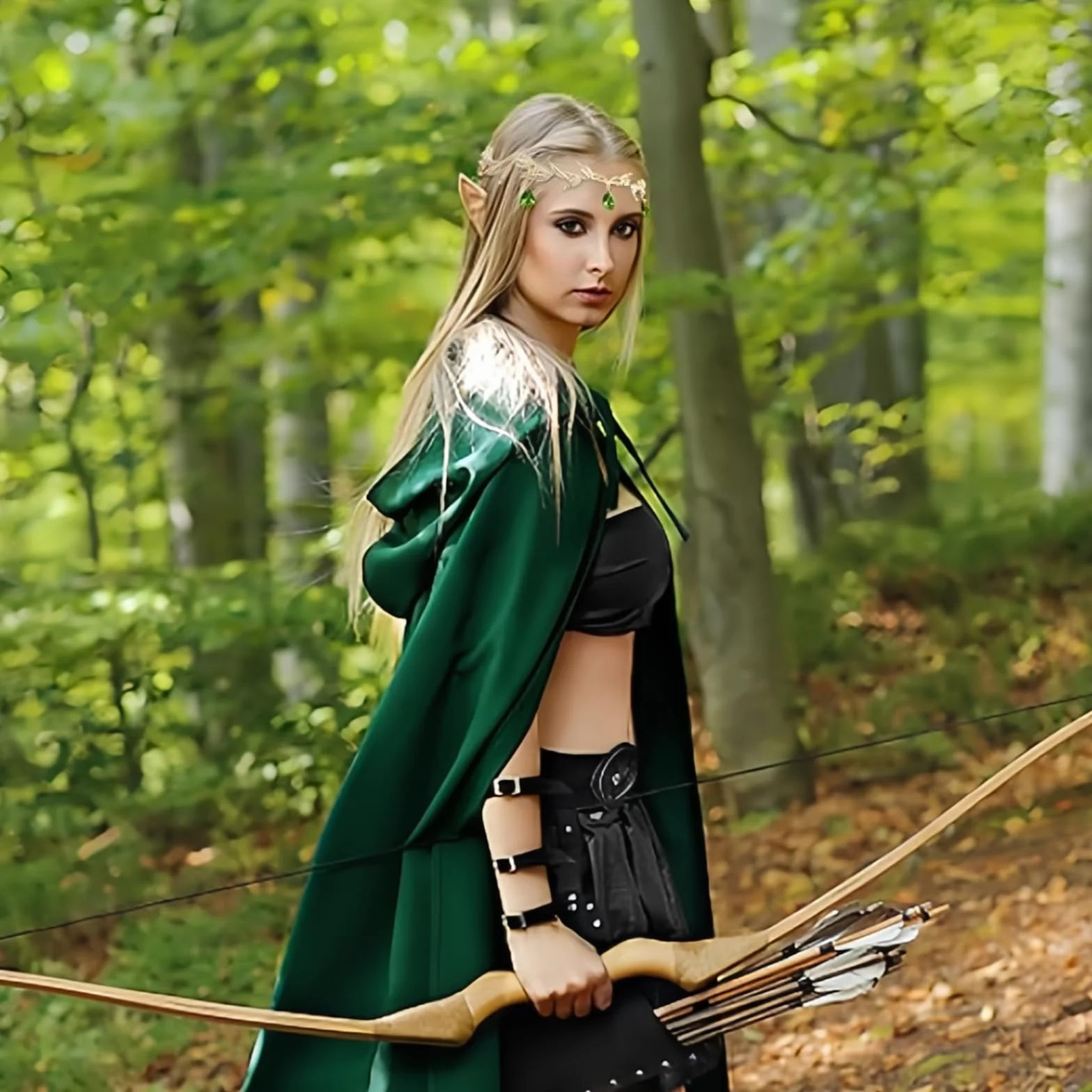 Fantazyjny elf Tiara, retro renesansowy elf tiara, tiara z kryształkami i liśćmi, panna młoda ślubna z koroną królową, nadaje się na Cosplay, wesela, imprezy anime i imprezy karnawałowe, 15x4