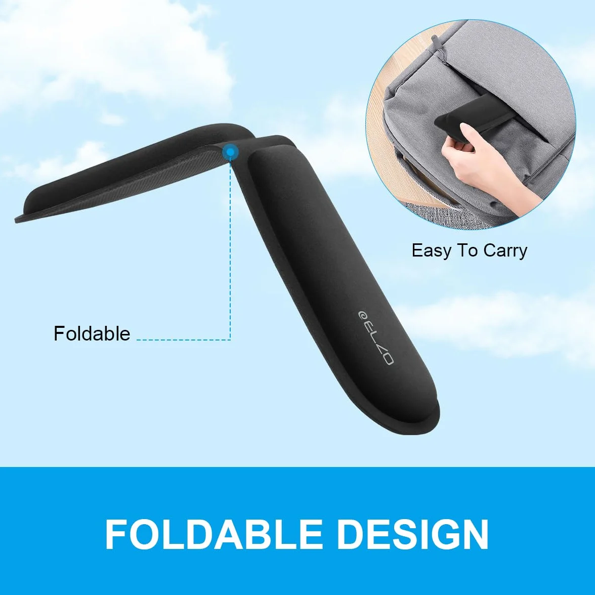 ELZO Ergonomiczna podkładka pod nadgarstek do klawiatury, z pogrubioną wyściółką z pianki z pamięcią kształtu o wysokiej gęstości, ergonomiczna konstrukcja, składana podkładka pod nadgarstek
