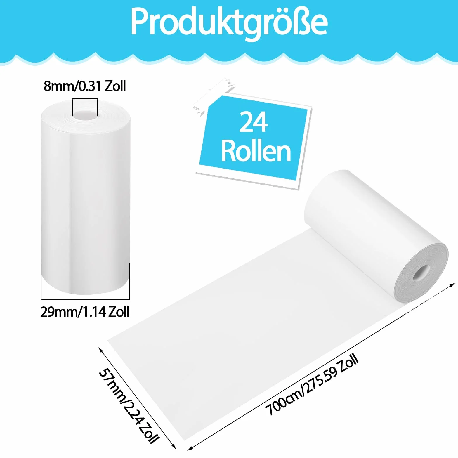 Papier termiczny 57 x 30 mm, do aparatu fotograficznego, 24 rolki termiczne 75 g/m², papier do natychmiastowego druku, bankomat, czytniki kart kredytowych