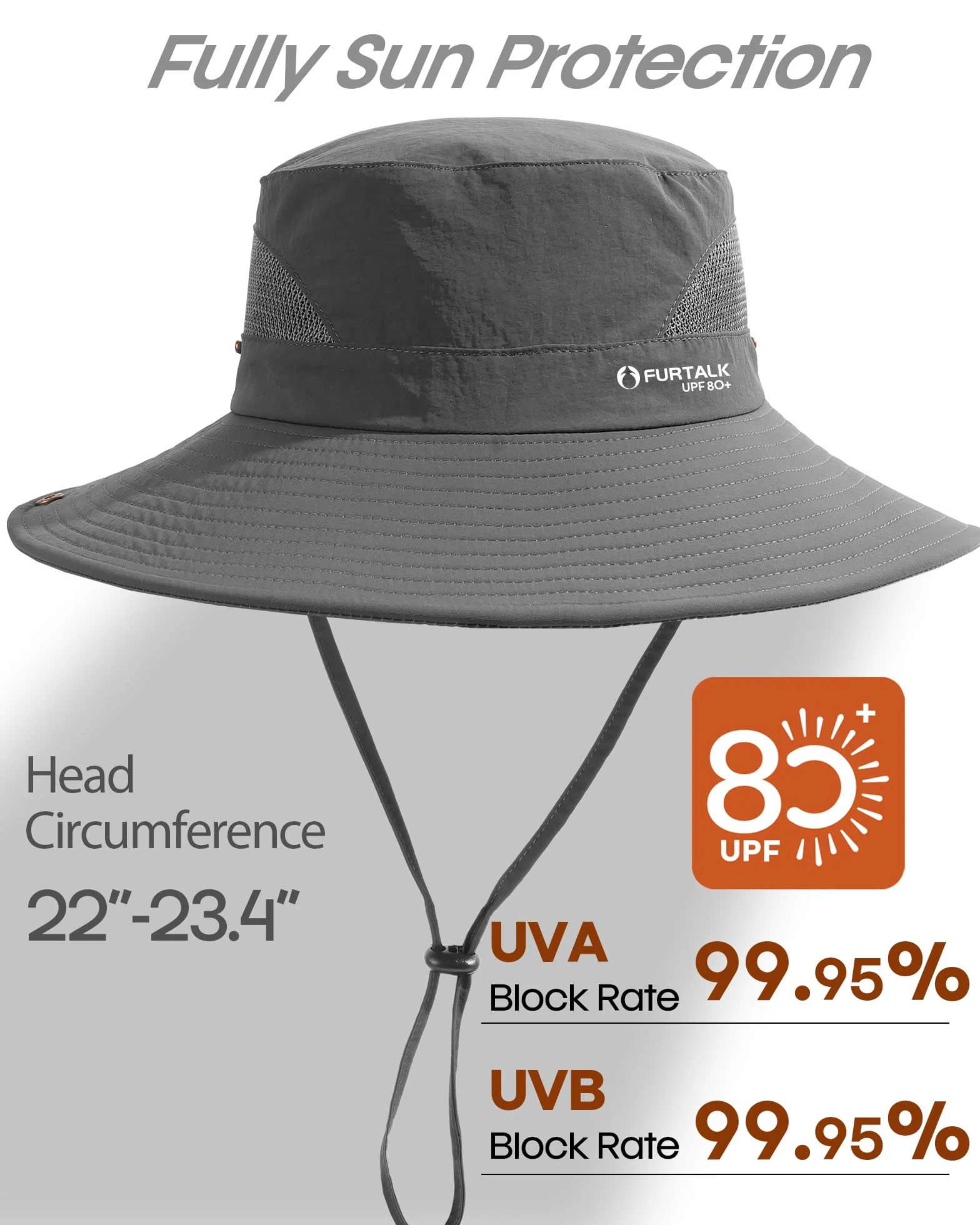 FURTALK Męski kapelusz przeciwsłoneczny typu bucket UPF 80+ szerokie rondo wędrówki wędkarstwo plaża czapki outdoorowe