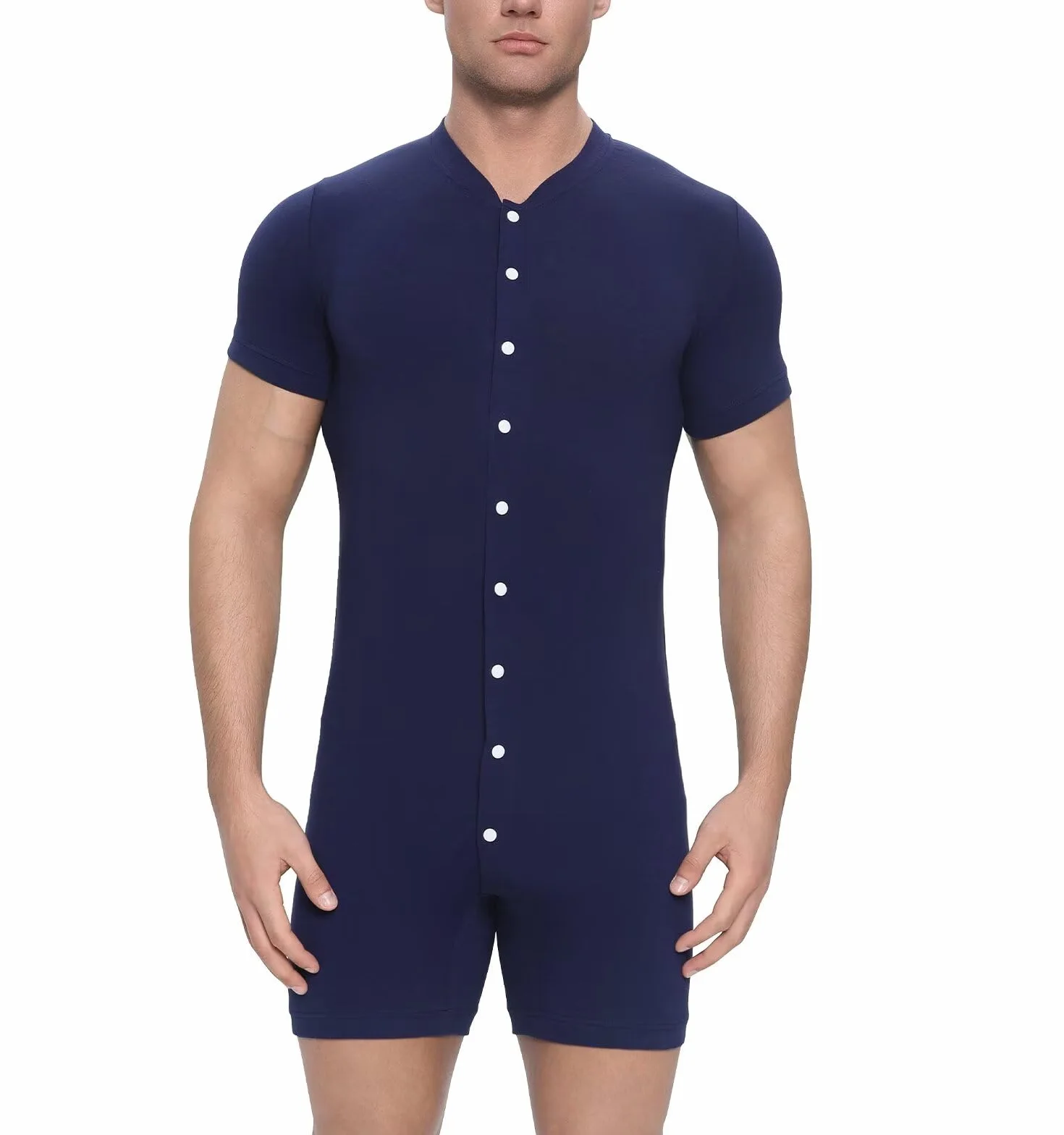 Landofgenie Bodysuit Męska koszulka piżamowa dla mężczyzn Body jednoczęściowe Bielizna bawełniana Onesie Romper z krótkim rękawem