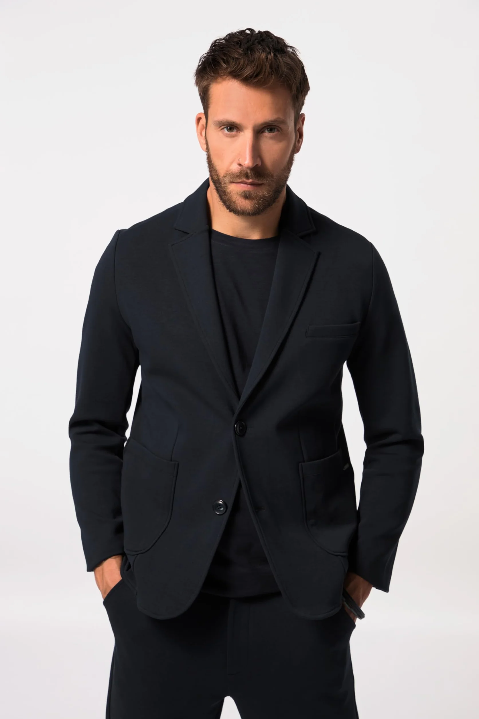 JP 1880 Męskie duże rozmiary, ponadgabarytowe, odzież męska, L-8XL, marynarka dżersejowa New York, FLEXNAMIC®, Business, zestawy konstrukcyjne, do 8 XL 806498, granatowy, 8XL