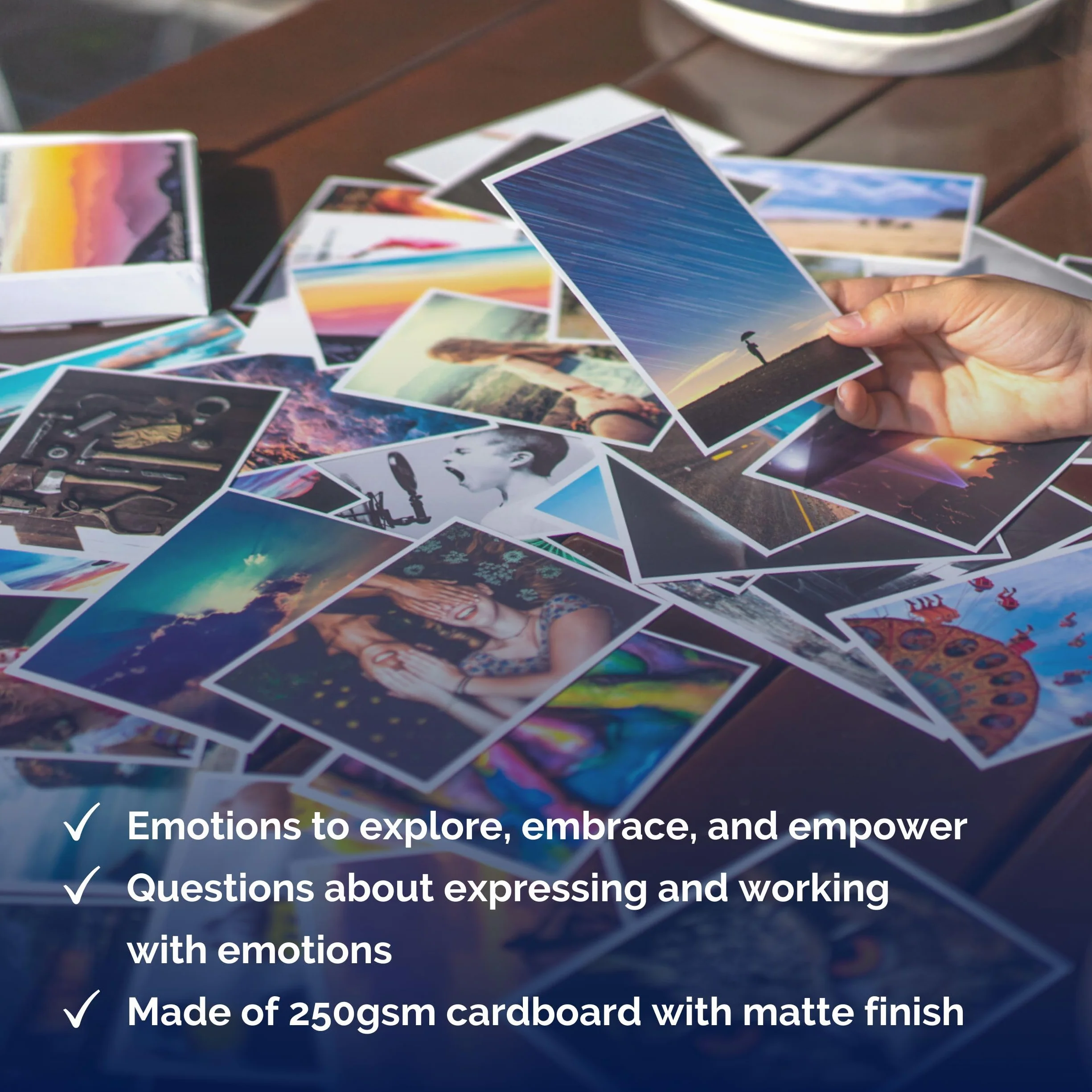 metaFox - Paleta Feelings – 52 kartki ze zdjęciami z zadaniami do rozpoznawania emocji, Icebreaker – użyj jako karty Mindfulness Cards, Kartki motywacyjne, Inspiracyjne karty, karty afirmacyjne