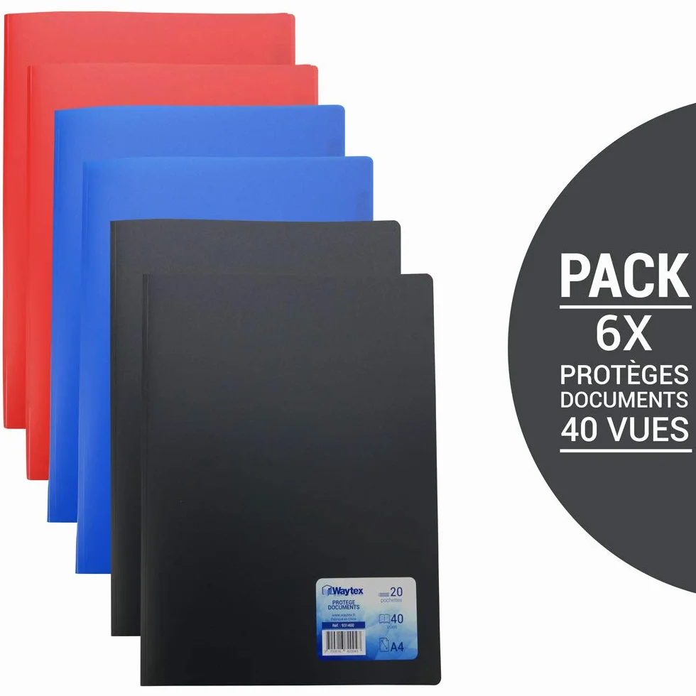 WAYTEX 931400P Zestaw 6 ochraniaczy na dokumenty A4 40 widoków 20 kieszeni Polypro okładka różne kolory