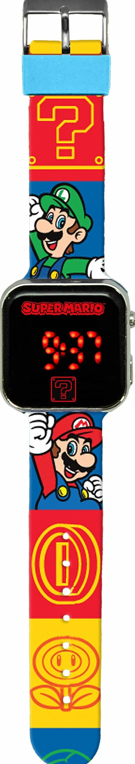 Kids Licensing - Cyfrowy zegarek LED dla dzieci z postaciami ma funkcje czasu, daty i regulowanego paska, Biały, unico, Mario Bros