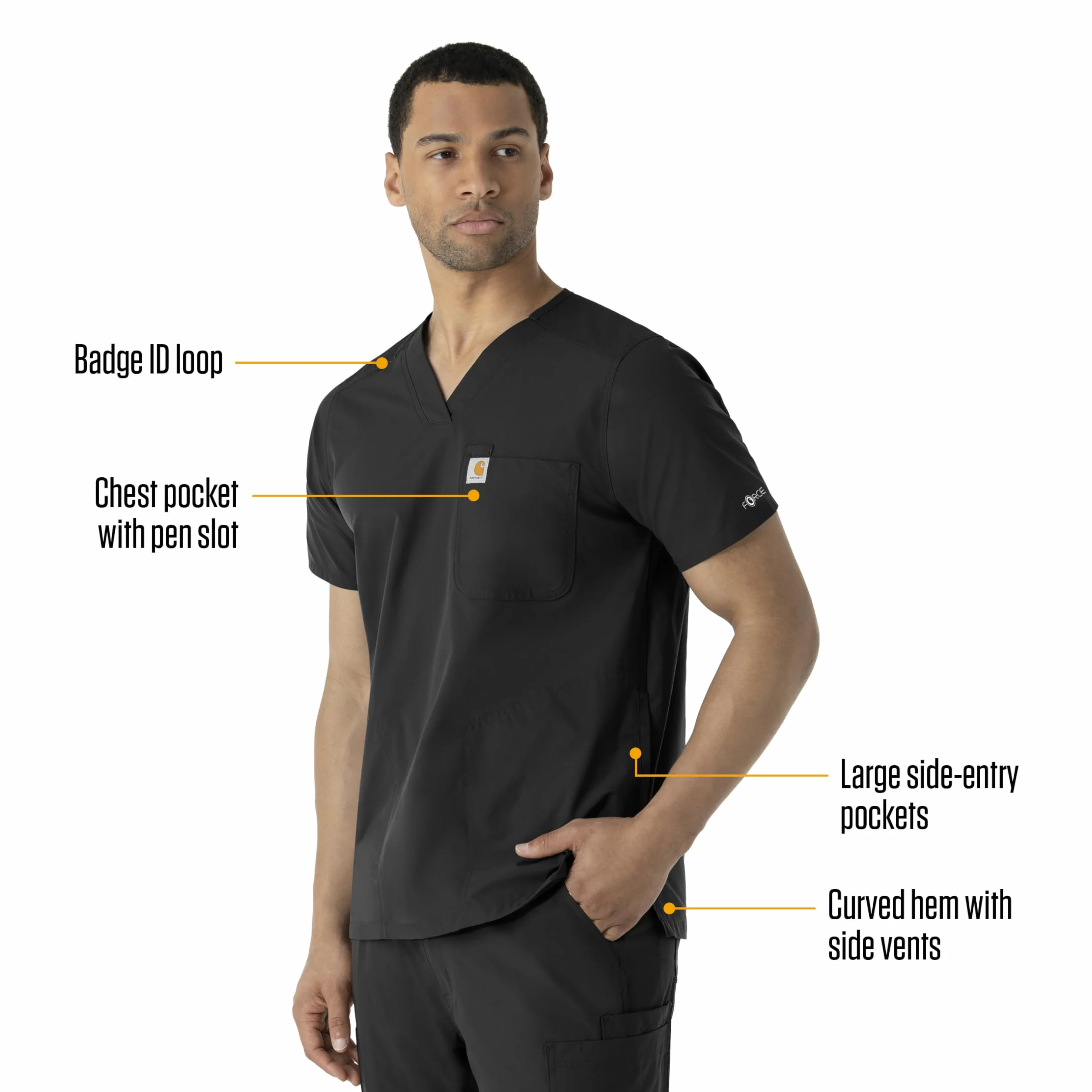 Carhartt Scrubs C16113 Force® Modern Fit V-Neck Top - Small - Black