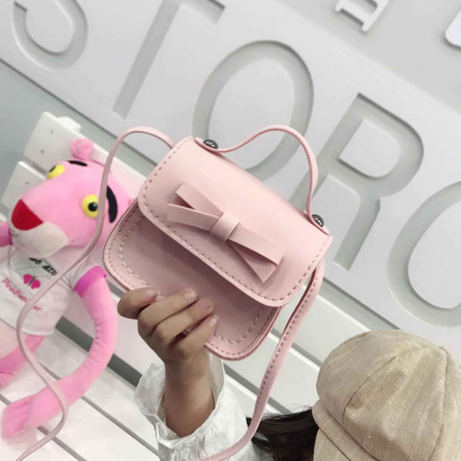 Kot CrossBody Messenger Bag, mini portmonetka na monety, torebka dziecięca z krawatem, dla dzieci w wieku 1-3 lat, na imprezę, zakupy, do fotografii, występów, Rosa, S