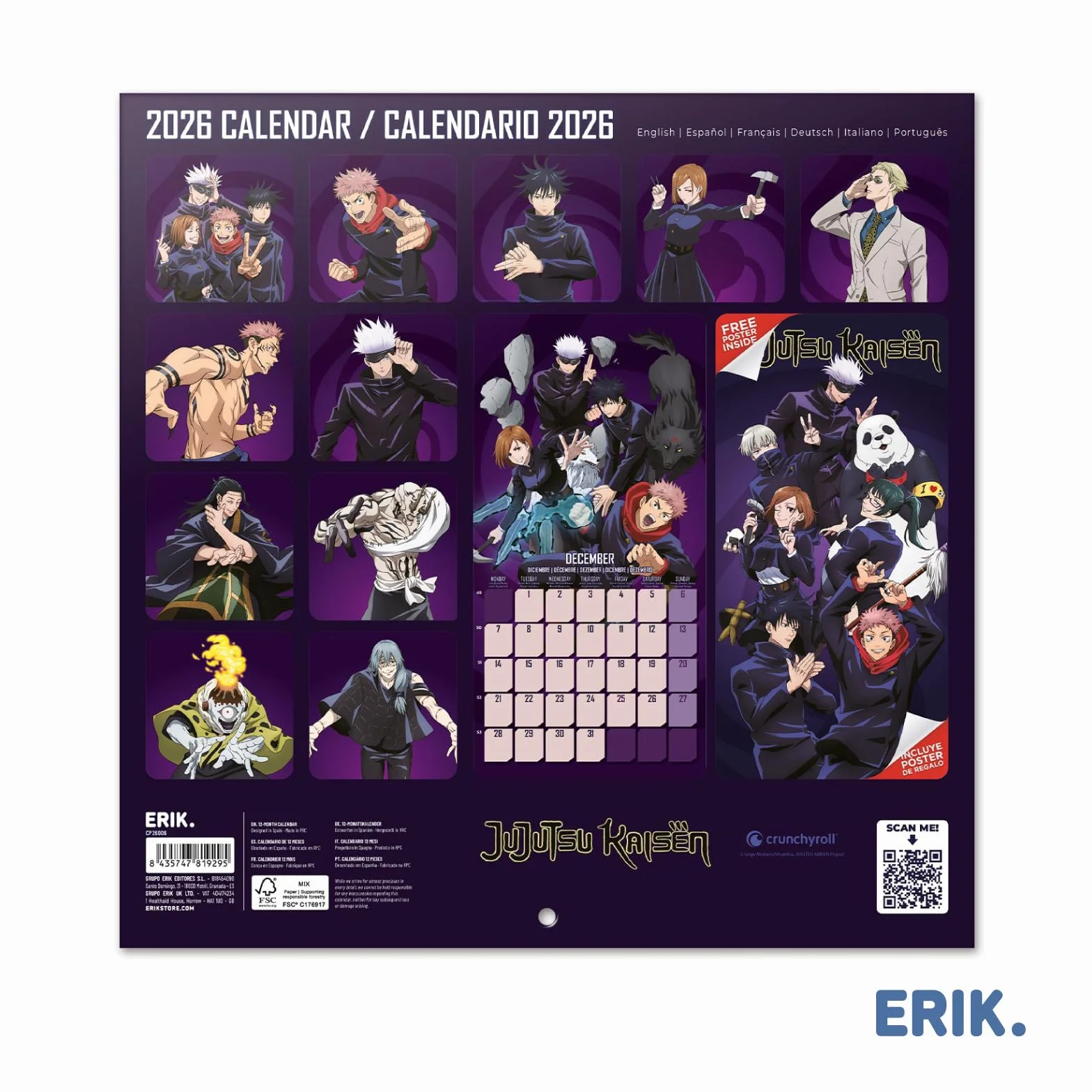 Grupo Erik Wall Calendar 2026 - Jujutsu Kaisen Calendar 2026 | Square 30 x 30 cm - 12 x 12 inches Wall Planner, Family Planner Month To View | Jujutsu Kaisen Manga, Anime Gifts For Friends