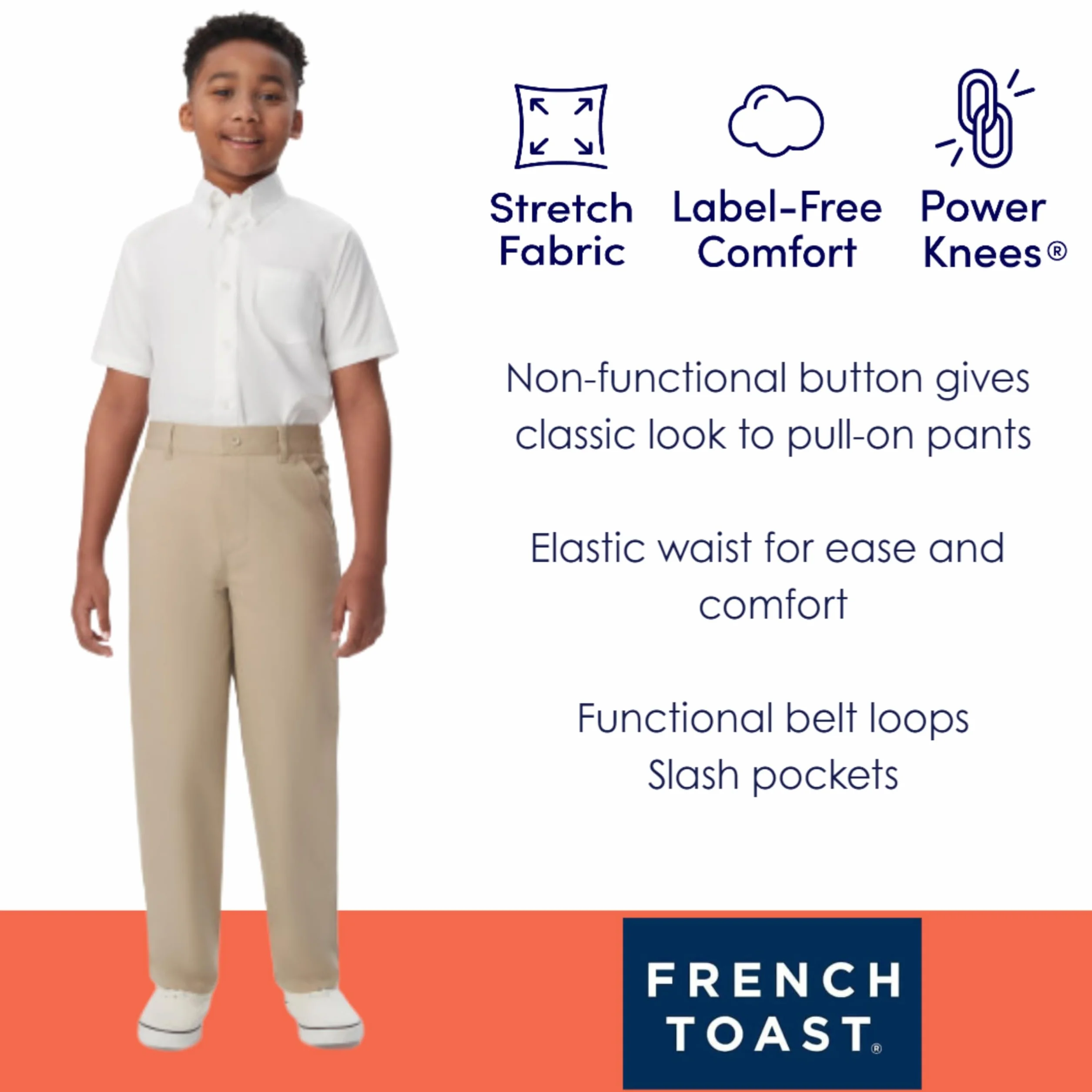 French Toast Boys' Little Pull-On Relaxed Fit School Uniform Pant (Standard & Husky)