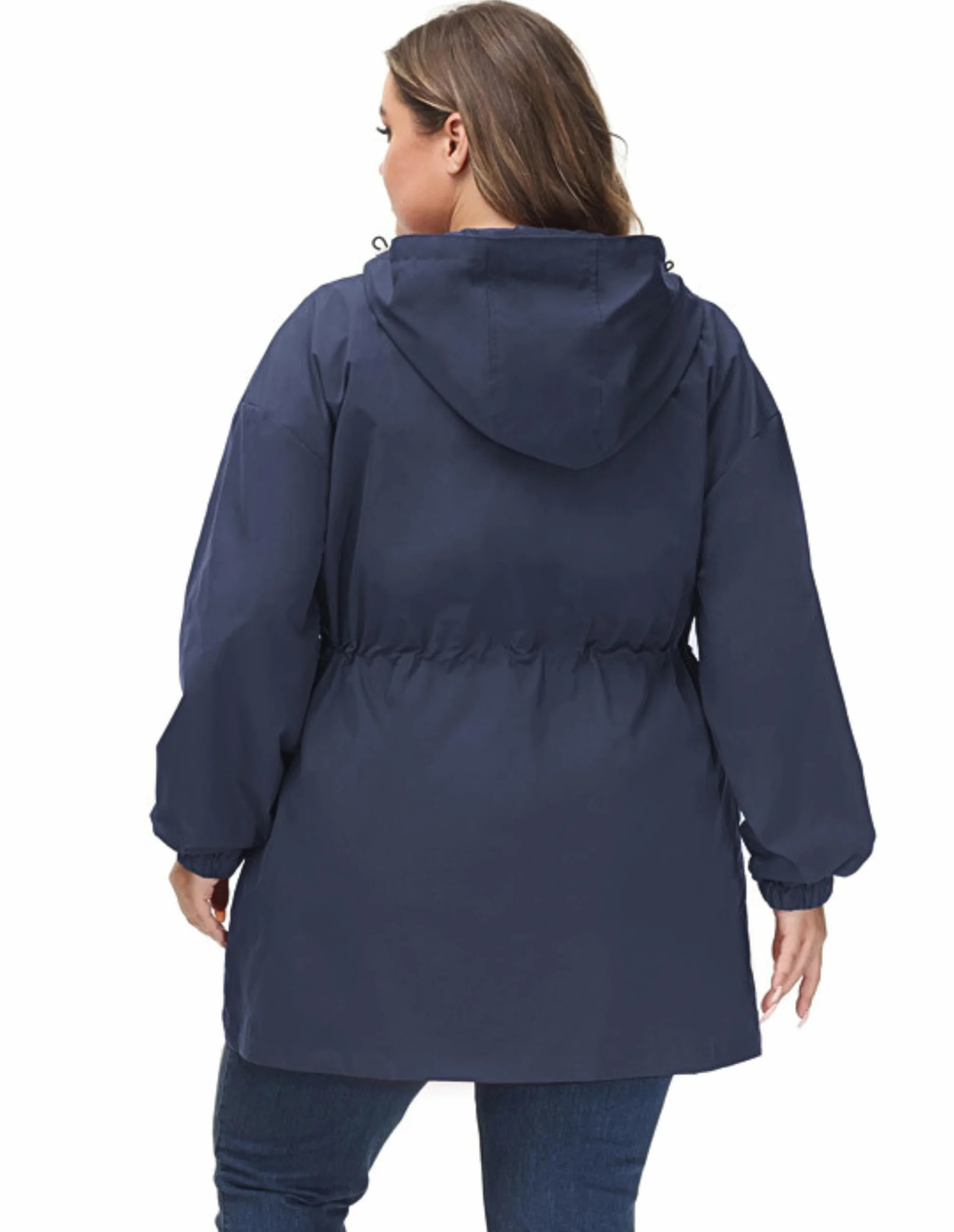 Hanna Nikole Damski płaszcz przeciwdeszczowy z kapturem plus size kurtka outdoorowa wodoodporna wiatrówka