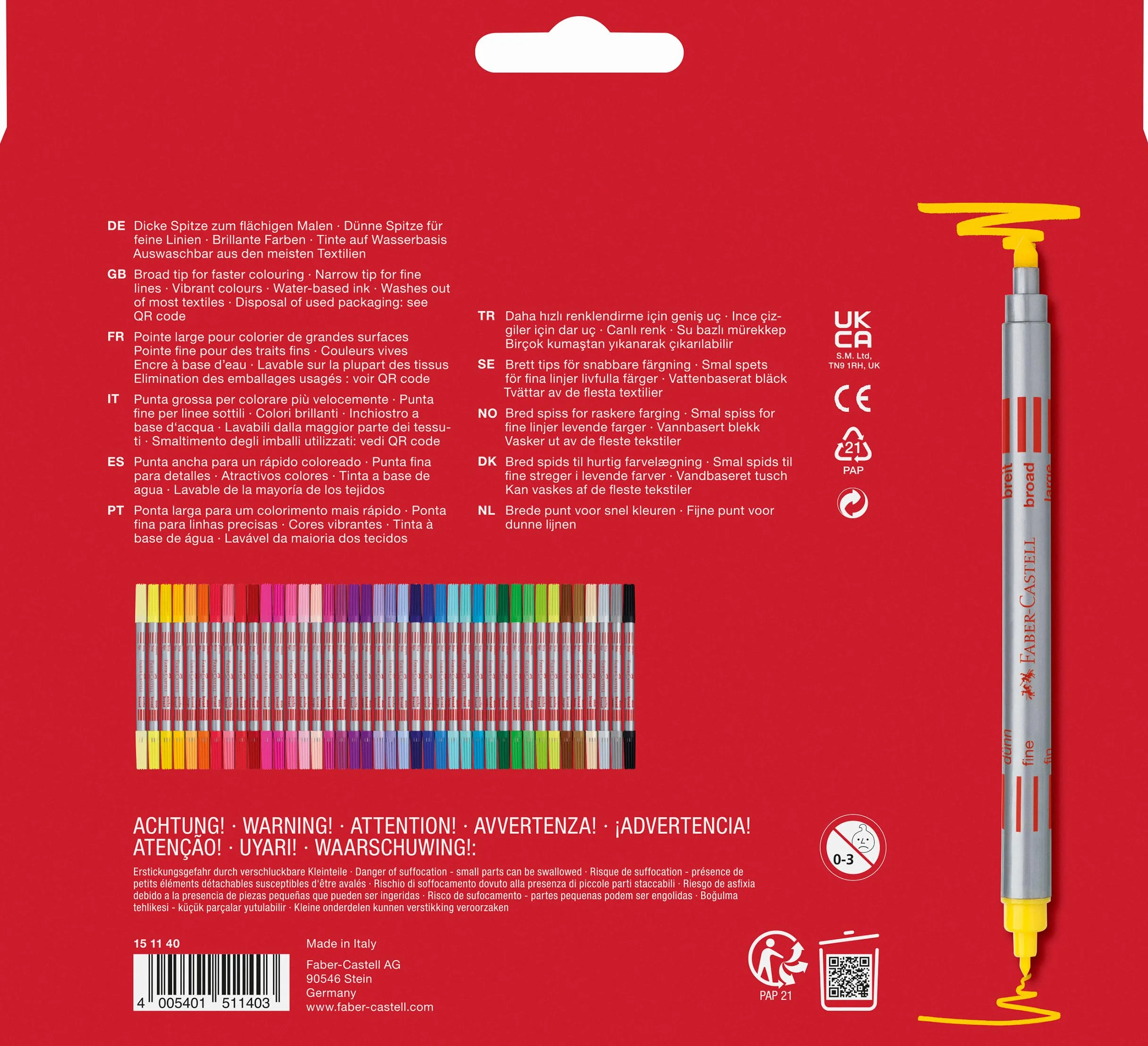 Faber-Castell 151140 - Zestaw flamastrów z 40 podwójnymi końcówkami dla dzieci i dorosłych