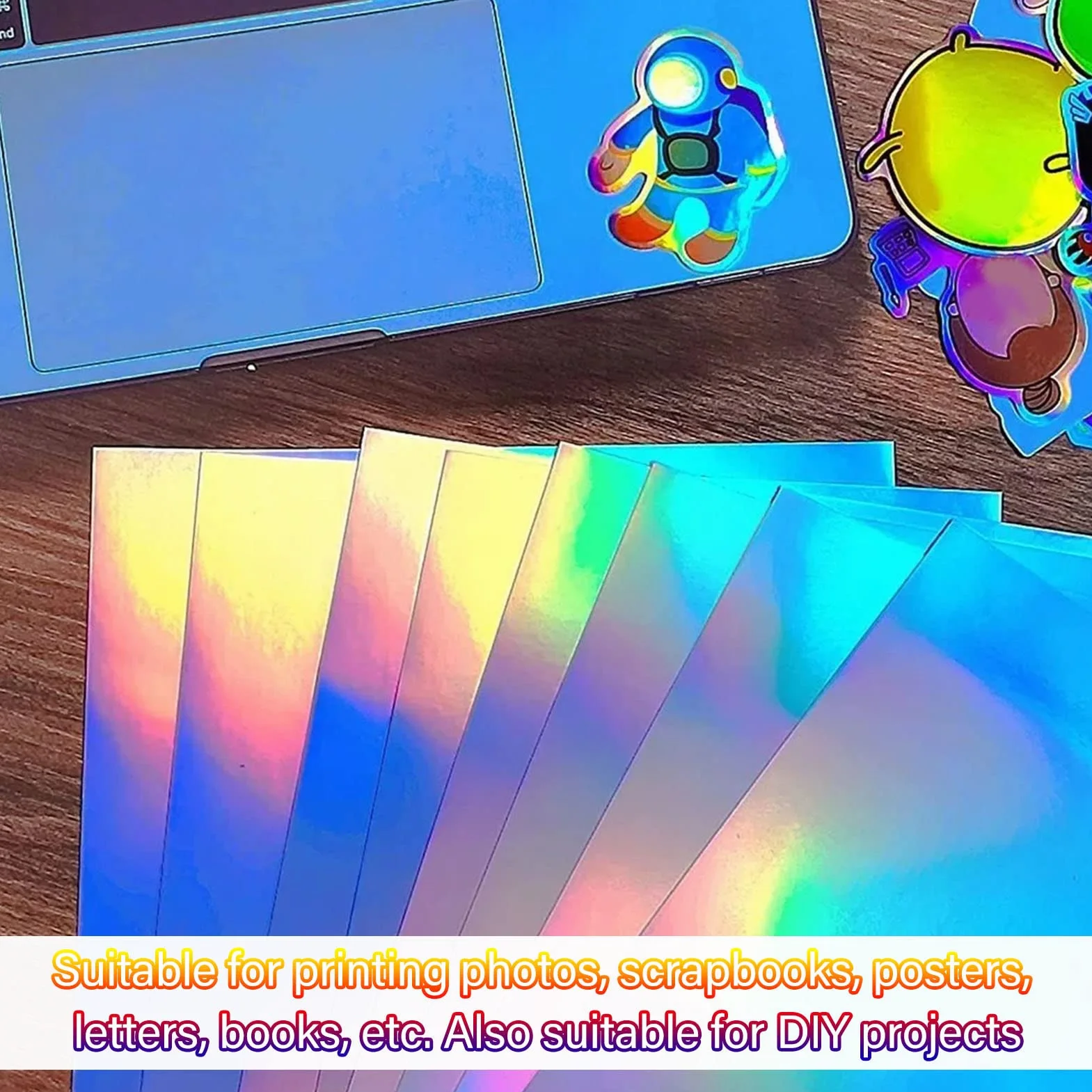 22 Arkusze Holograficzny Papier Samoprzylepny Rozmiar A4 8 X 12 Cali Wodoodporny Szybkoschnący Nadający się do Druku Holograficzny Papier Samoprzylepny do Drukarek Atramentowych