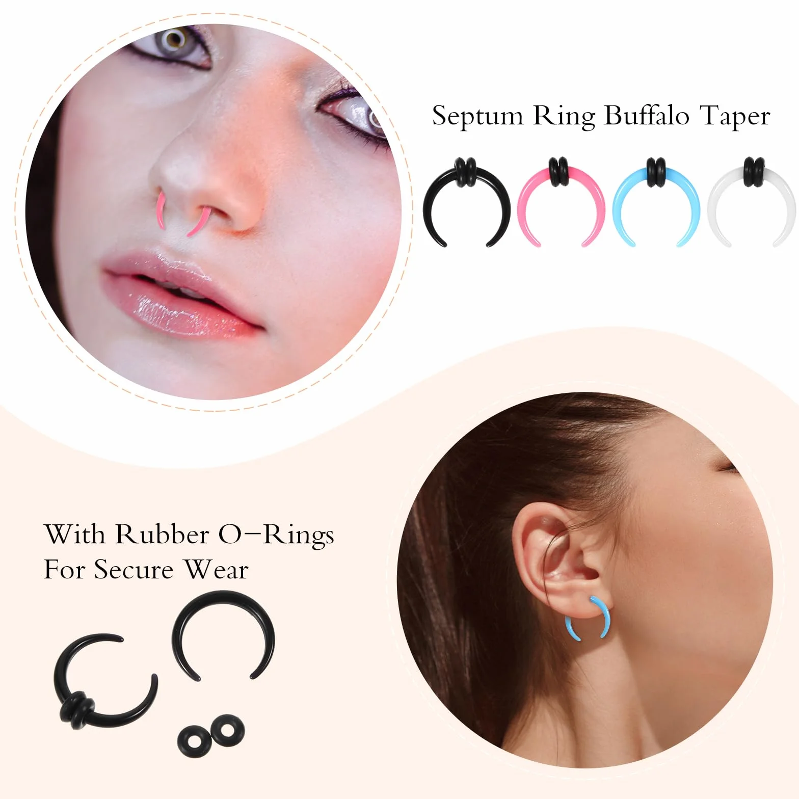 Lusofie Zestaw 4 par kolczyków do przegrody nosowej, 4 kolory, do piercingu septum, w kształcie litery C, akrylowe, do przegrody nosowej, stożkowe kolczyki do nosa, piercing do nosa i uszu, dla kobiet