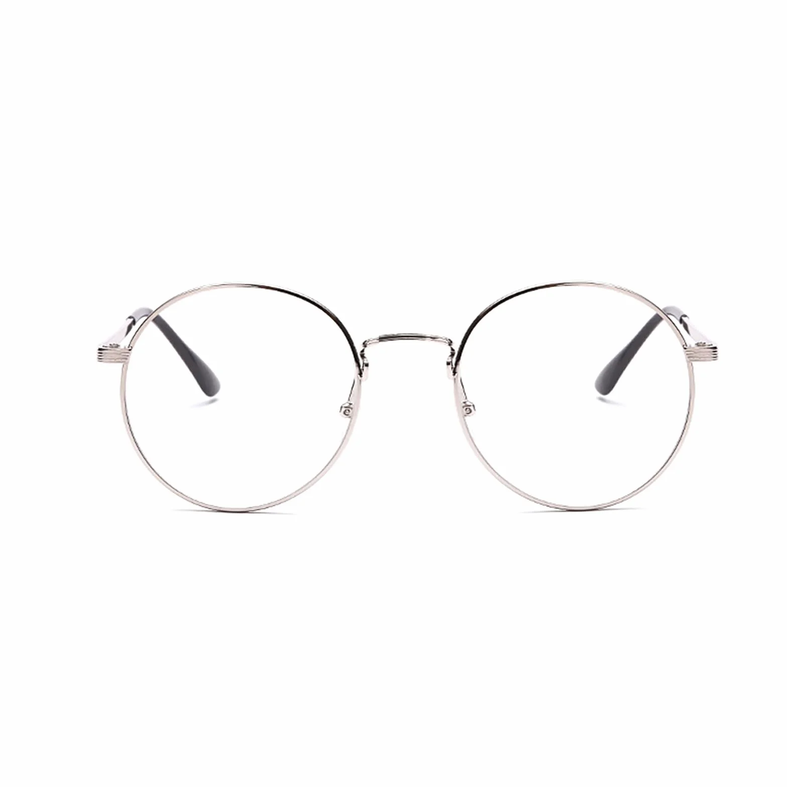 Okrągłe okulary bez wzmocnienia męskie, sztuczne okulary metalowe oprawki Nerd okulary srebrne