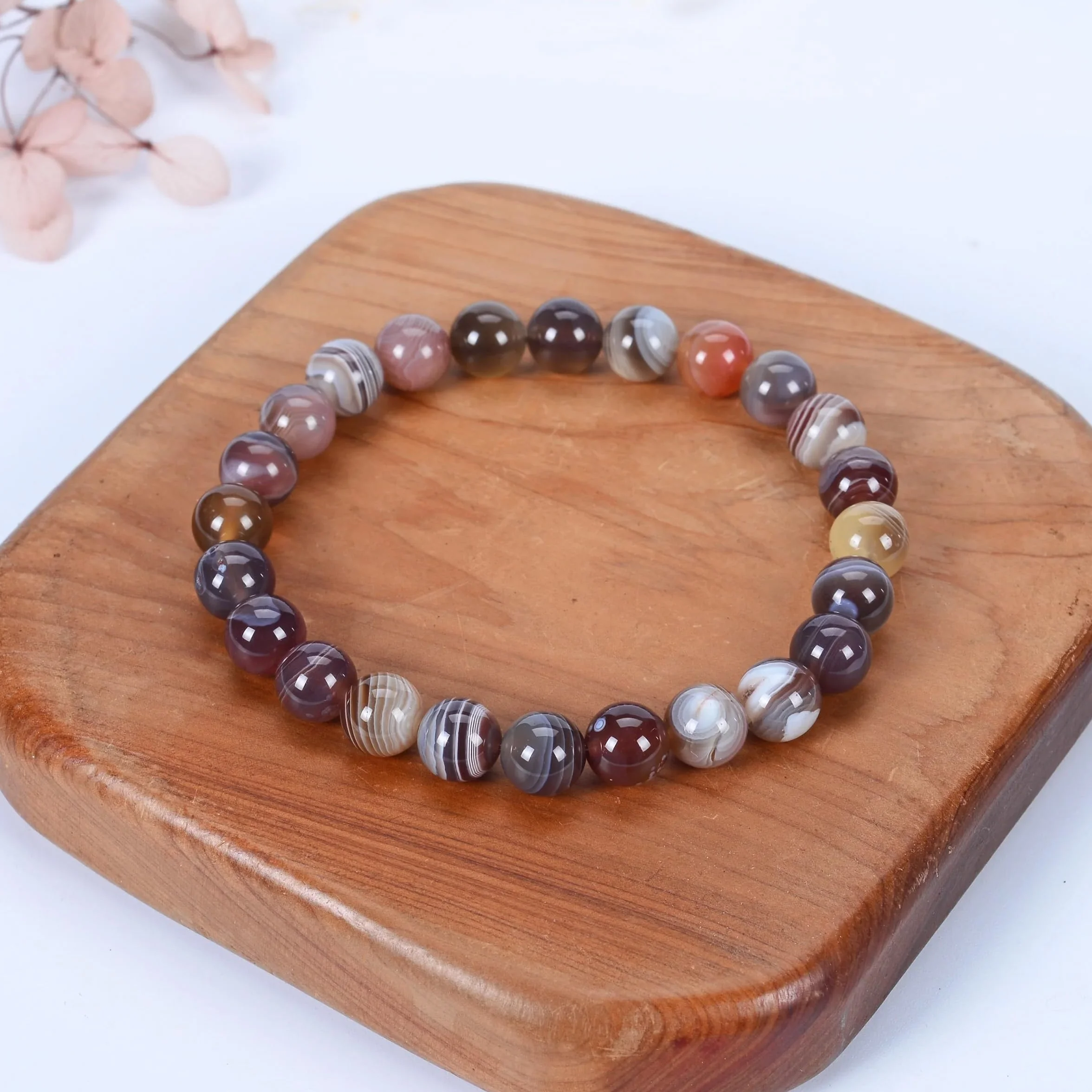 Bransoletka z 100% Autentycznych Kamieni Naturalnych - Elastyczna Bransoletka z Koralikami o Średnicy 6mm lub 8mm - Rozmiar 18,5cm | W Zestawie Pudełko na Biżut