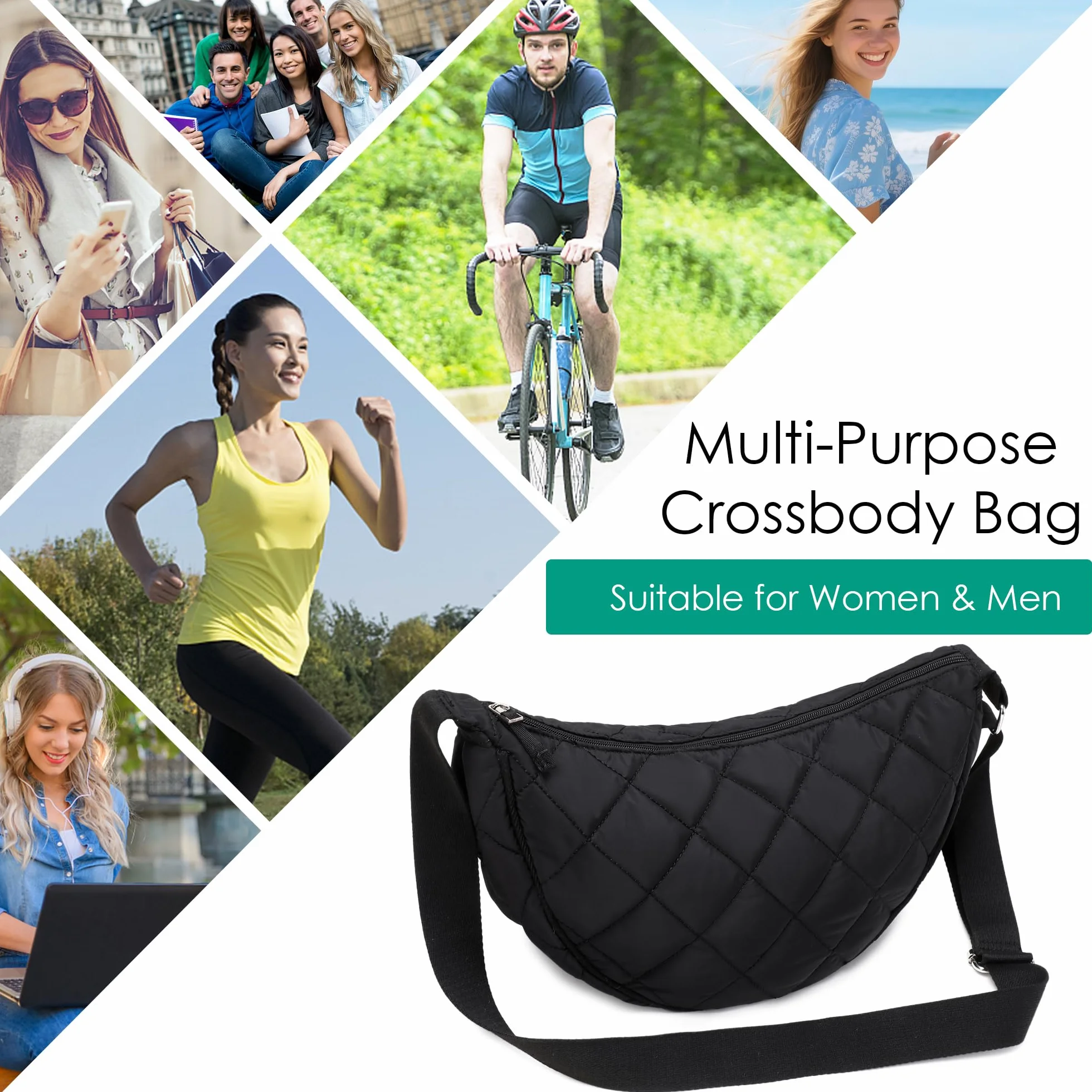 Micmores Crossbody Bag damska torba na ramię, nylonowa, pikowana, lekka, bufer, torba crossbody, duża torba na ramię, hobo, torba na brzuch, dla kobiet i mężczyzn