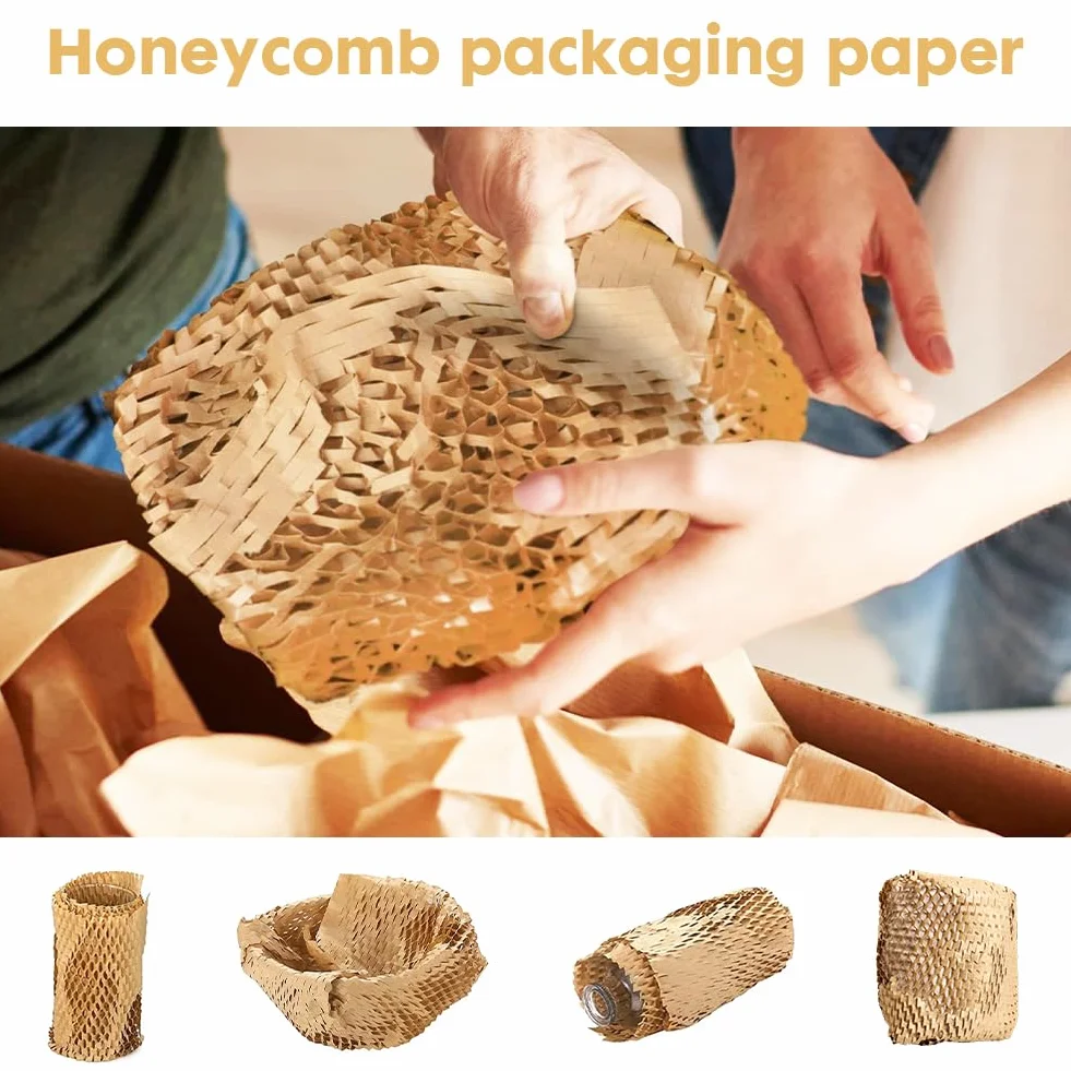 RANJIMA Rolka papieru o strukturze plastra miodu, 38 cm x 50 m, materiał opakowaniowy, papier o strukturze plastra miodu, papier do pakowania, papier jedwabny do wysyłki i przeprowadzki, delikatne