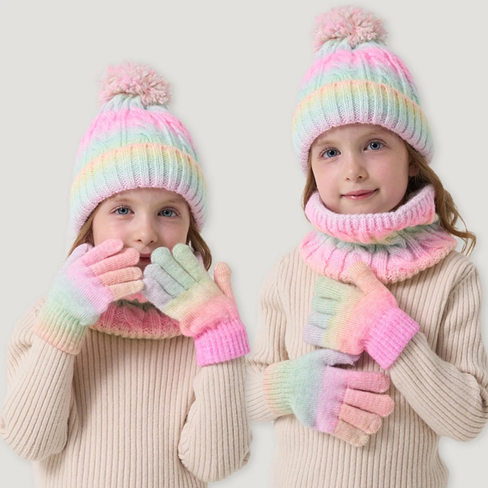 SK Studio Beanie Dziecięca Zimowa czapka i ocieplacz na szyję Czapka z szalikiem Zestaw dla chłopców i dziewcząt 3-10 lat