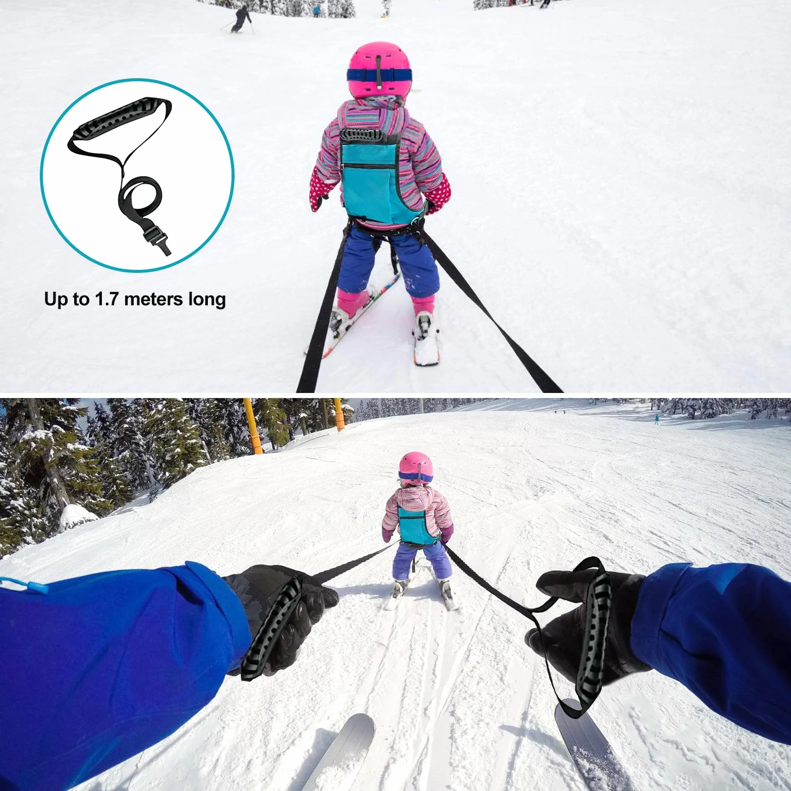 Szelki treningowe SUNOYA dla dzieci, narciarskie i snowboardowe, pasek treningowy z tylną liną trakcyjną i kieszenią, niebieski