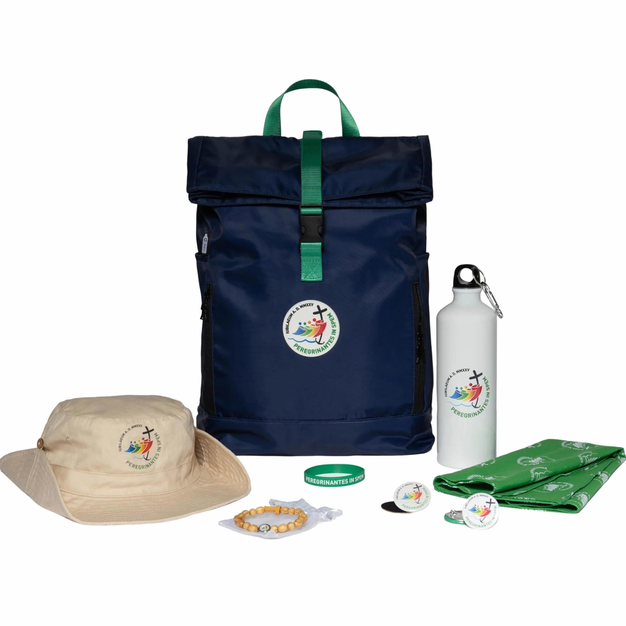 PILGRIM'S BACKPACK, Zestaw plecaków pielgrzyma z tkaniny RPET z akcesoriami, pojemność 28 l, oficjalny produkt jubileuszowy 2025, Niebieska, Taglia unica