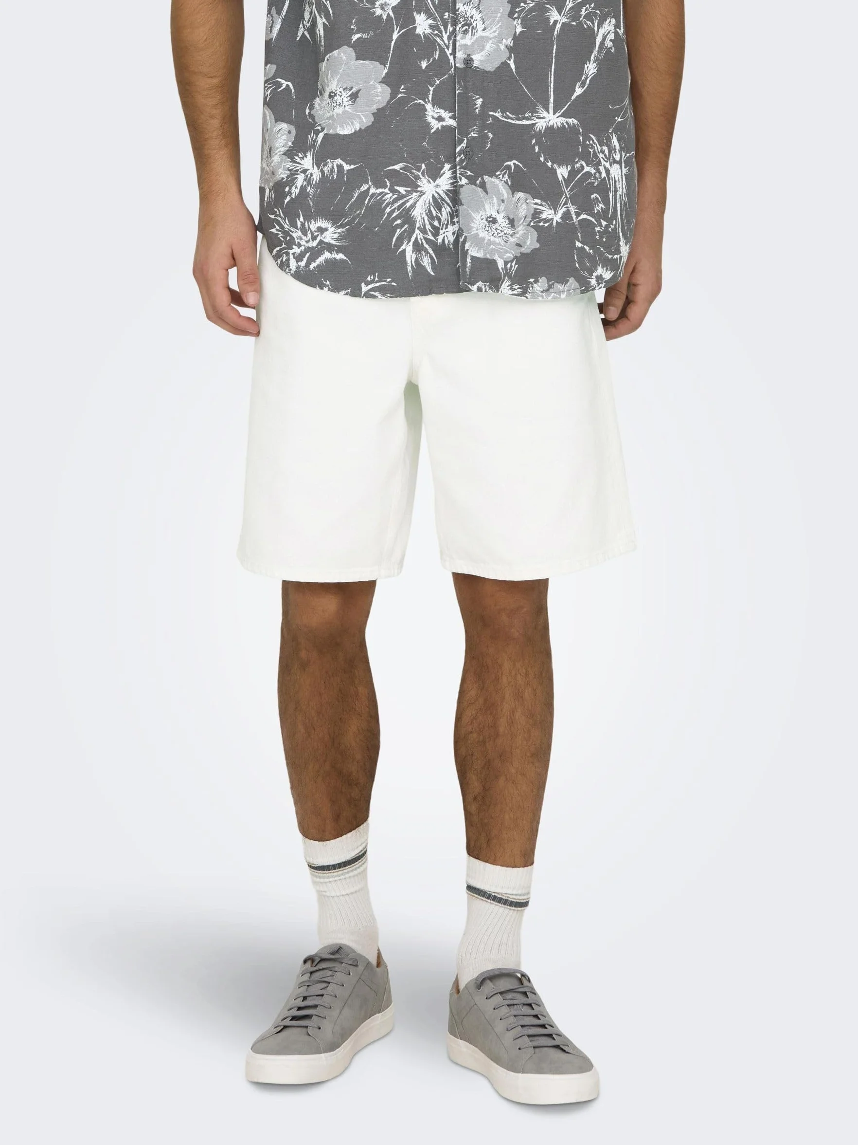 Only & Sons Onsfade Loose White 1662 Pim Dnm Shorts - Szorty jeansowe Mężczyźni