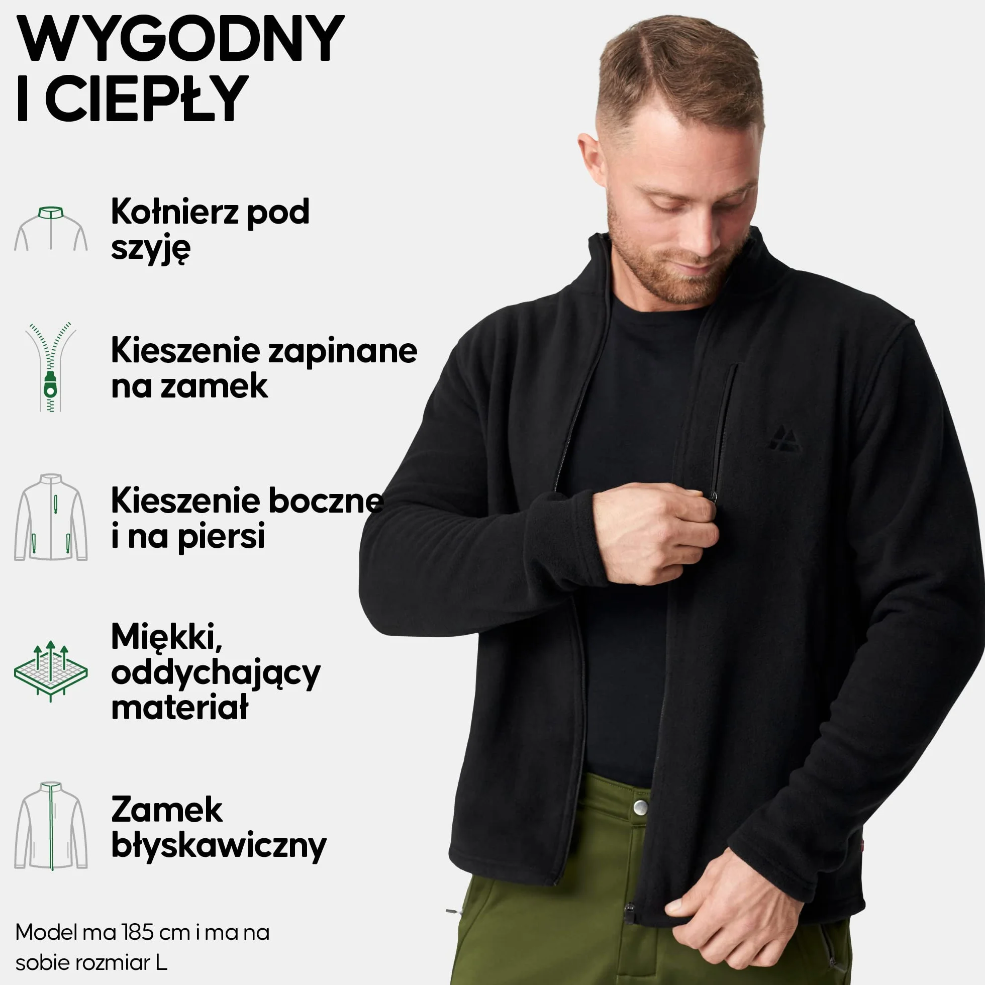 DANISH ENDURANCE Kurtka Polarowa Męska, Zimowa z Zamkiem Błyskawicznym, Outdoorowa, Trekkingowa, na Narty