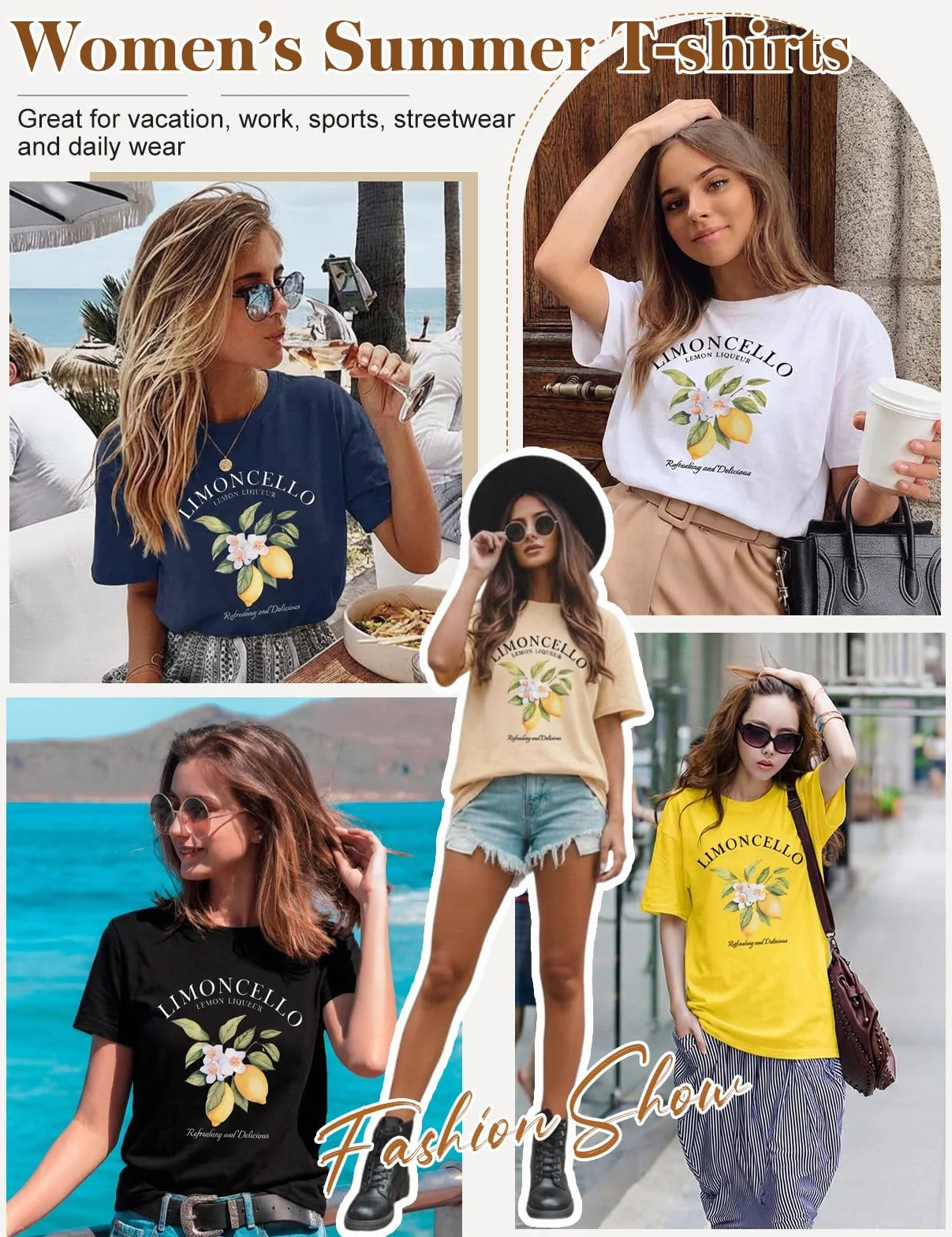 HEEKPEK Damskie koszulki oversize letnie topy bawełna codzienna koszulka z nadrukiem cytryny damskie koszulki z krótkim rękawem plus size okrągły dekolt graficzne workowate koszulki bluzka