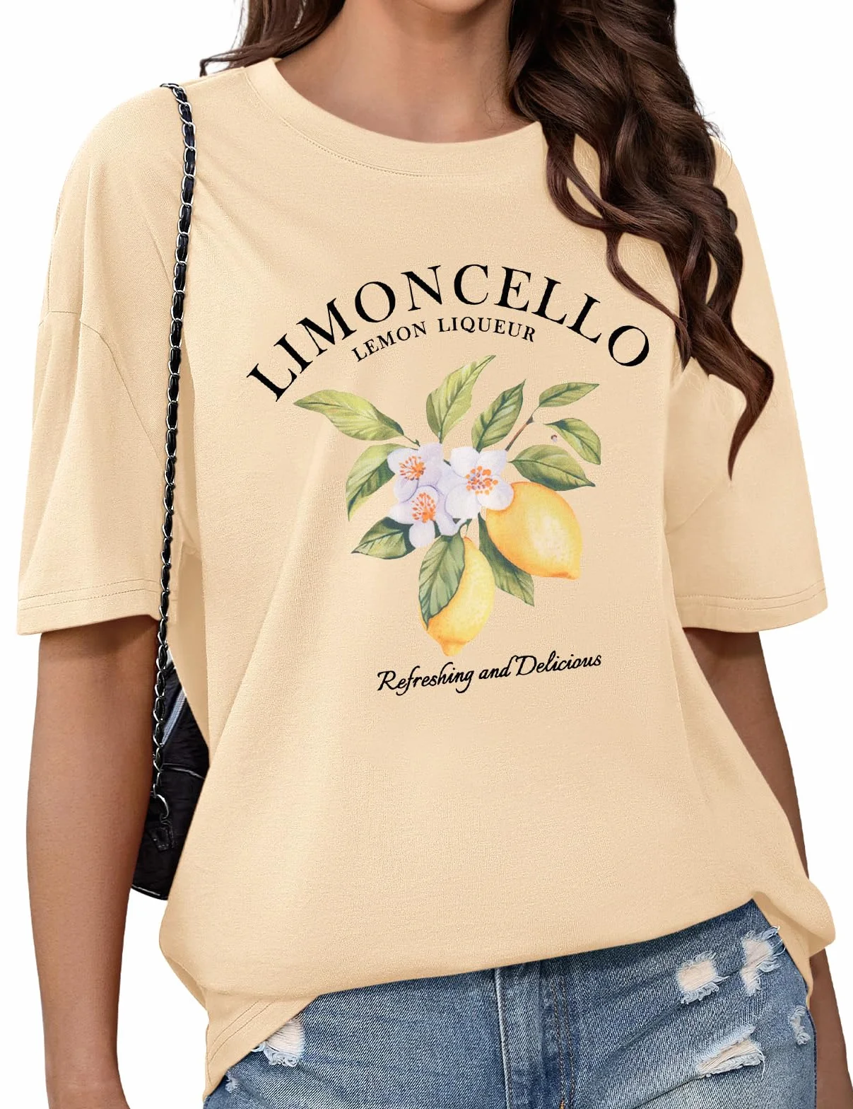 HEEKPEK Damskie koszulki oversize letnie topy bawełna codzienna koszulka z nadrukiem cytryny damskie koszulki z krótkim rękawem plus size okrągły dekolt graficzne workowate koszulki bluzka