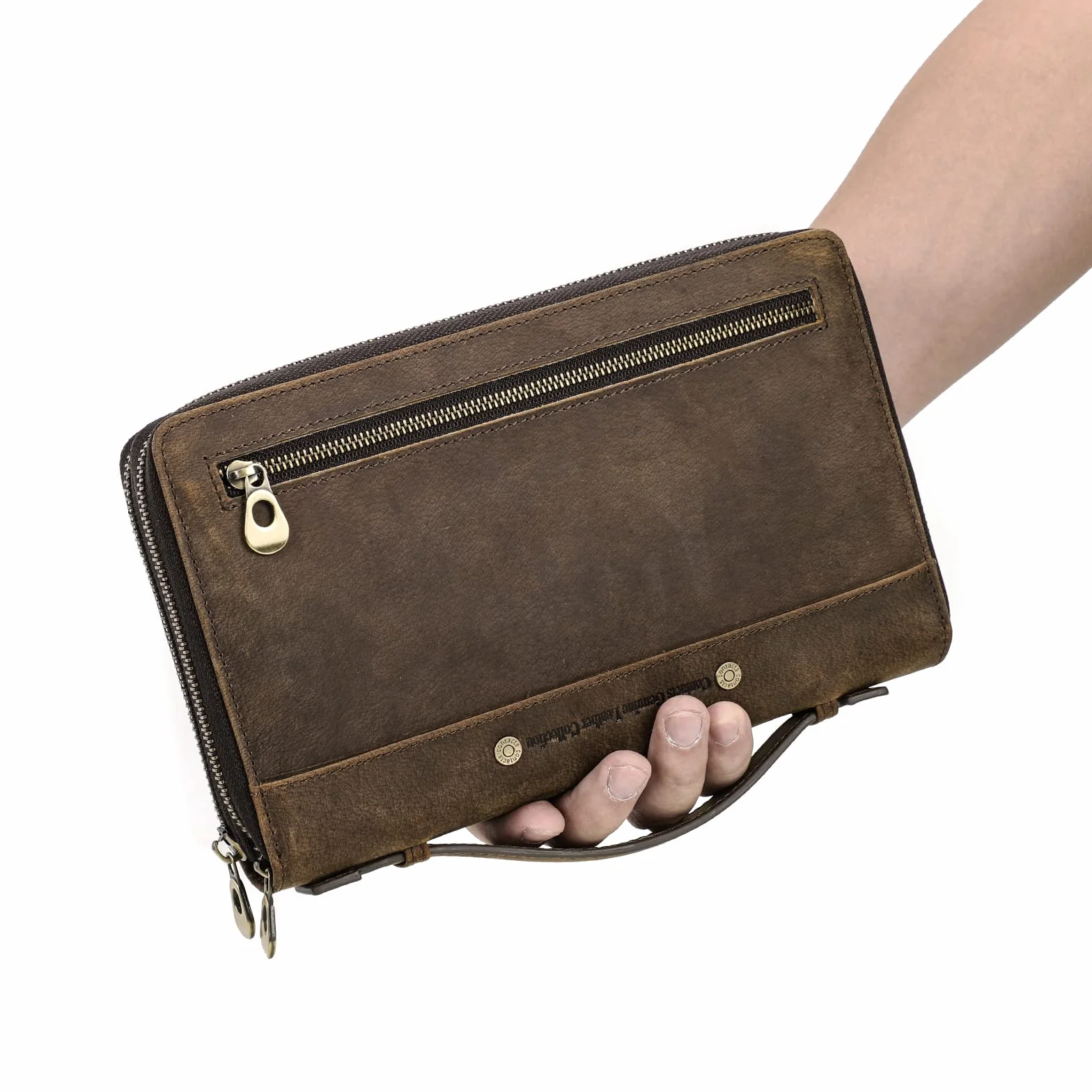 Contacts Męski skórzany zamek błyskawiczny karta Paszport Pocket Bill Wallet portfel etui na telefon komórkowy