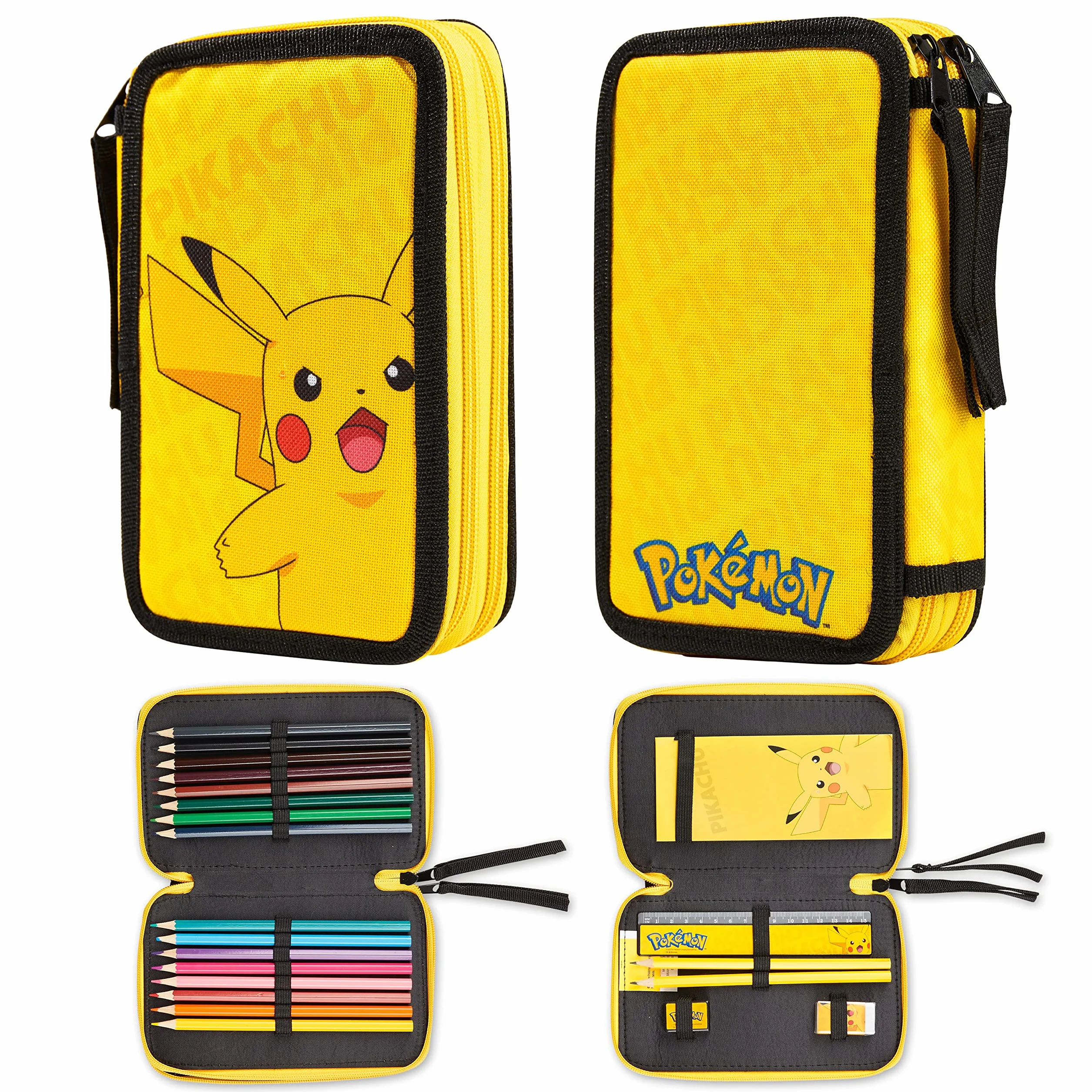 Pokémon Piórnik szkolny dla dzieci 2 przegródki i przybory szkolne Pikachu