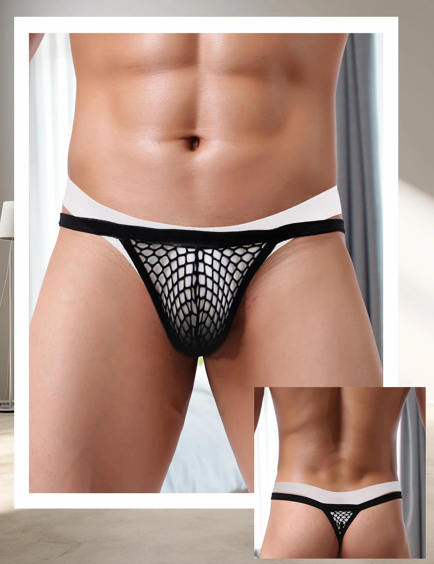 ohmydear Stringi męskie seksowne stringi bielizna gorące stringi męskie koronkowe siatkowe majtki oddychające erotyczne majtki miękkie majtki stringi niski stan T-back Bikini Fishnet