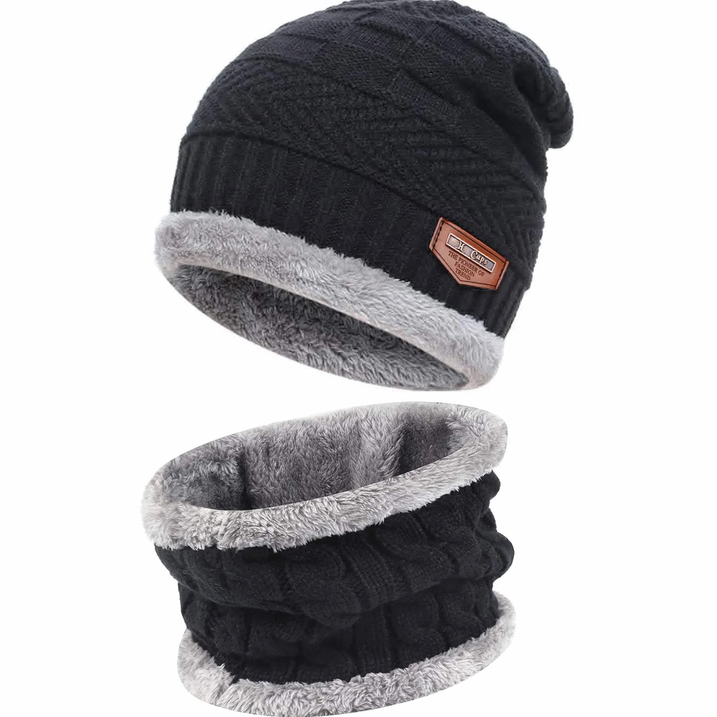 Wygoda sklep 2 sztuki zimowa czapka beanie zestaw włóczka ciepła czapka dziergana gruba podszewka polarowa czapka zimowa i szal dla mężczyzn i kobiet