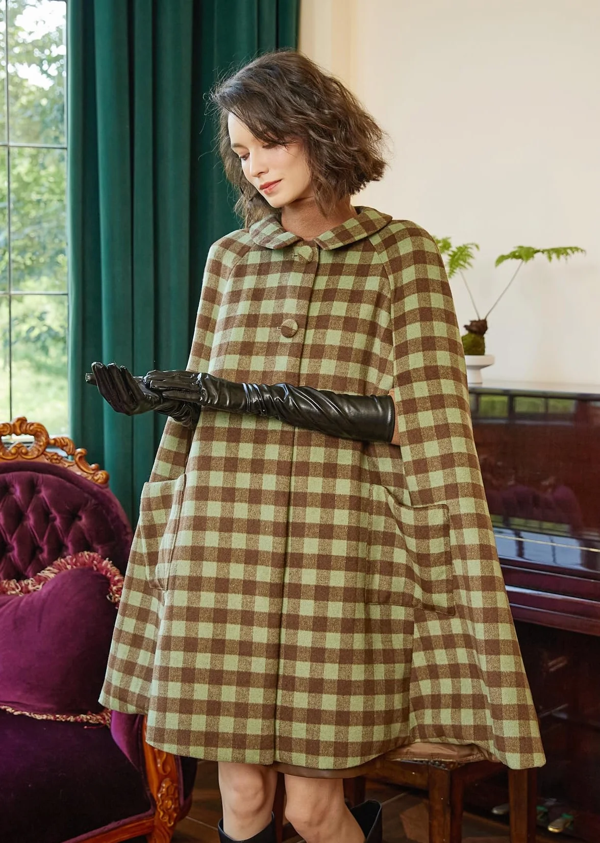 BEAUTELICATE Peleryna Krótki wełniany płaszcz z mieszanki tartanu Ponczo Szykowne Vintage Damska ciepła kurtka w panterkę Impreza Ślub Codzienny Zimowy Jesień Boże Narodzenie Halloween Stopień z