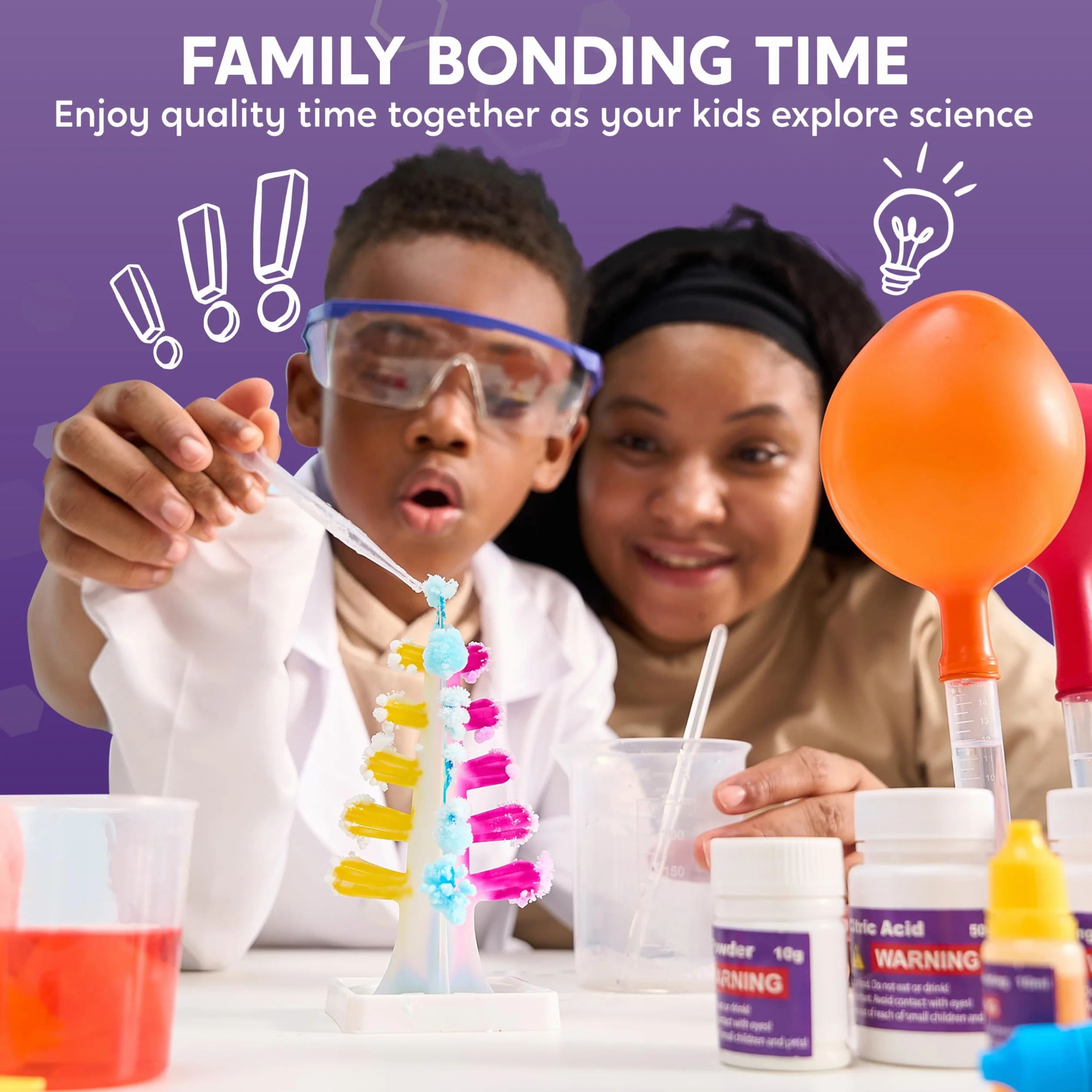KLEVER KITS 50+ Zestawy do eksperymentów naukowych dla dzieci, STEM Toys Crystal Growing Kit dla dzieci, dwukolorowy zestaw do chemii kwiatowej, zabawki edukacyjne, prezenty dla chłopców w wieku od 6
