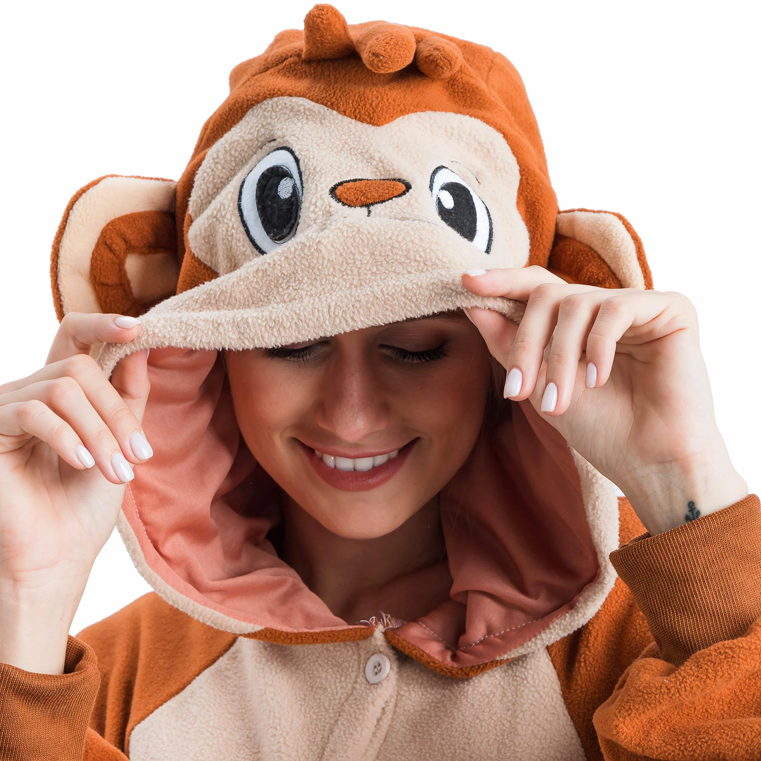 Spooktacular Creations Unisex piżama dla dorosłych, pluszowy kostium z ogonem kapelusza, do przebierania się, odgrywania ról, kostium na Halloween, rozmiar XL różowy