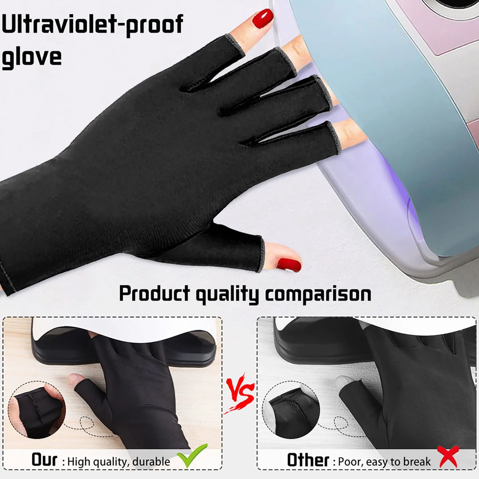 1 para rękawiczka z gwoździami, 20 x 8 cm, damskie uv, do manicure i ochrony przed promieniowaniem UV, prezent świąteczny dla kobiet, idealne do jazdy na rowerze