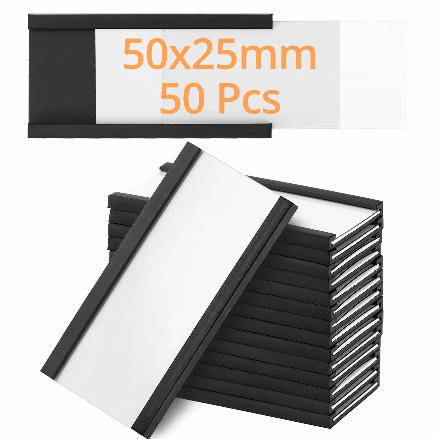 QWORK® 50 sztuk magnetycznych uchwytów na etykiety, 25 mm x 50 mm, wielokrotnego użytku, odporne na warunki atmosferyczne, z folią ochronną, magnetyczne plakietki z imieniem do metalowej tablicy