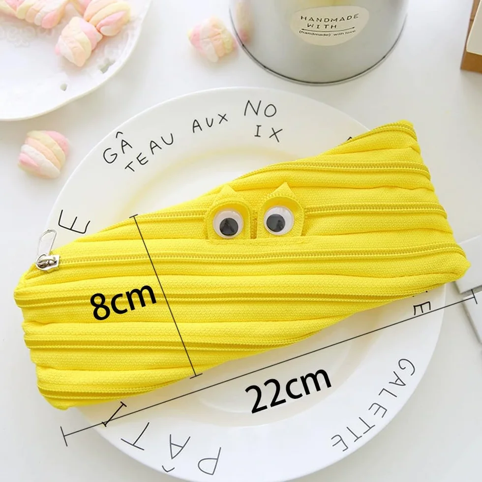 Piórnik Monster dla chłopców i dzieci, żółty zamek błyskawiczny, torba szkolna, 22 x 8 cm, trwała torba na artykuły pa na długopisy i materiały