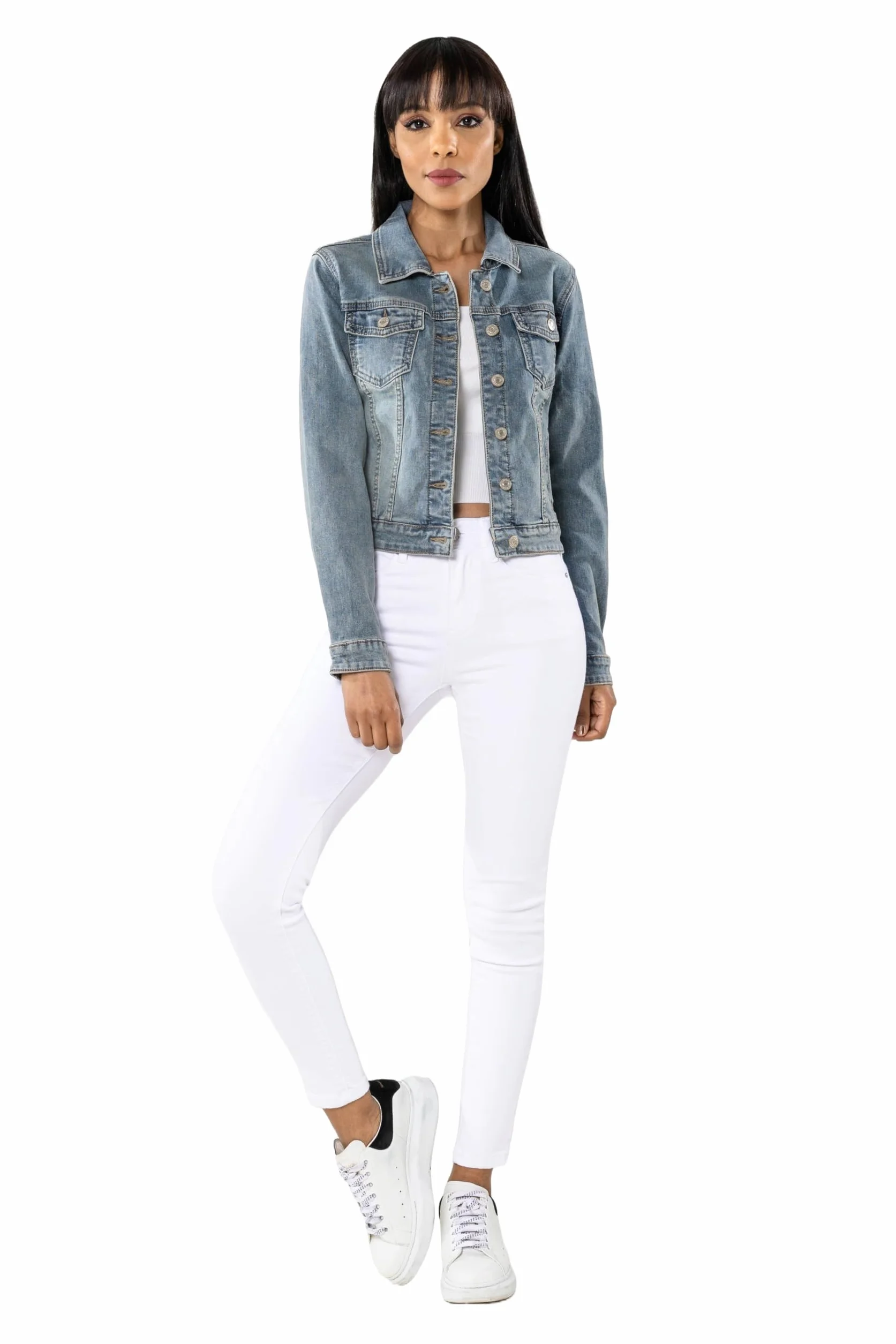 Nina Carter Damska kurtka dżinsowa Slim Fit, kurtka przejściowa, lekka, skinny stretch, denim casualowy