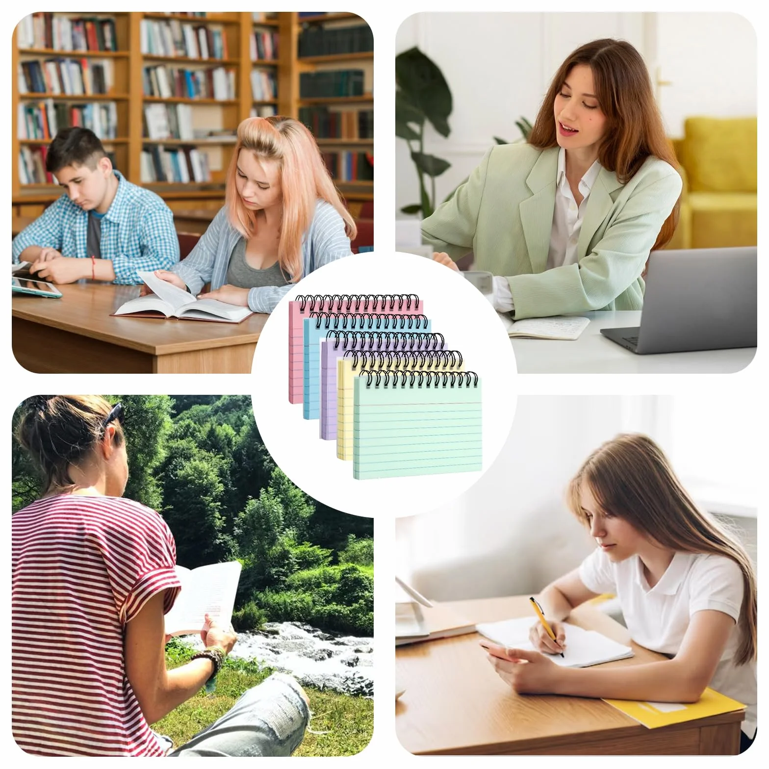 250 sztuk kart indeksowych w linię 5 kolorów, duże kolorowe kartki indeksowe do nauki dla dzieci, karty spiralne Back to School Clean Girl z przezroczystą pokrywą 12,5x7,5 cm, karty indeksowe z 200