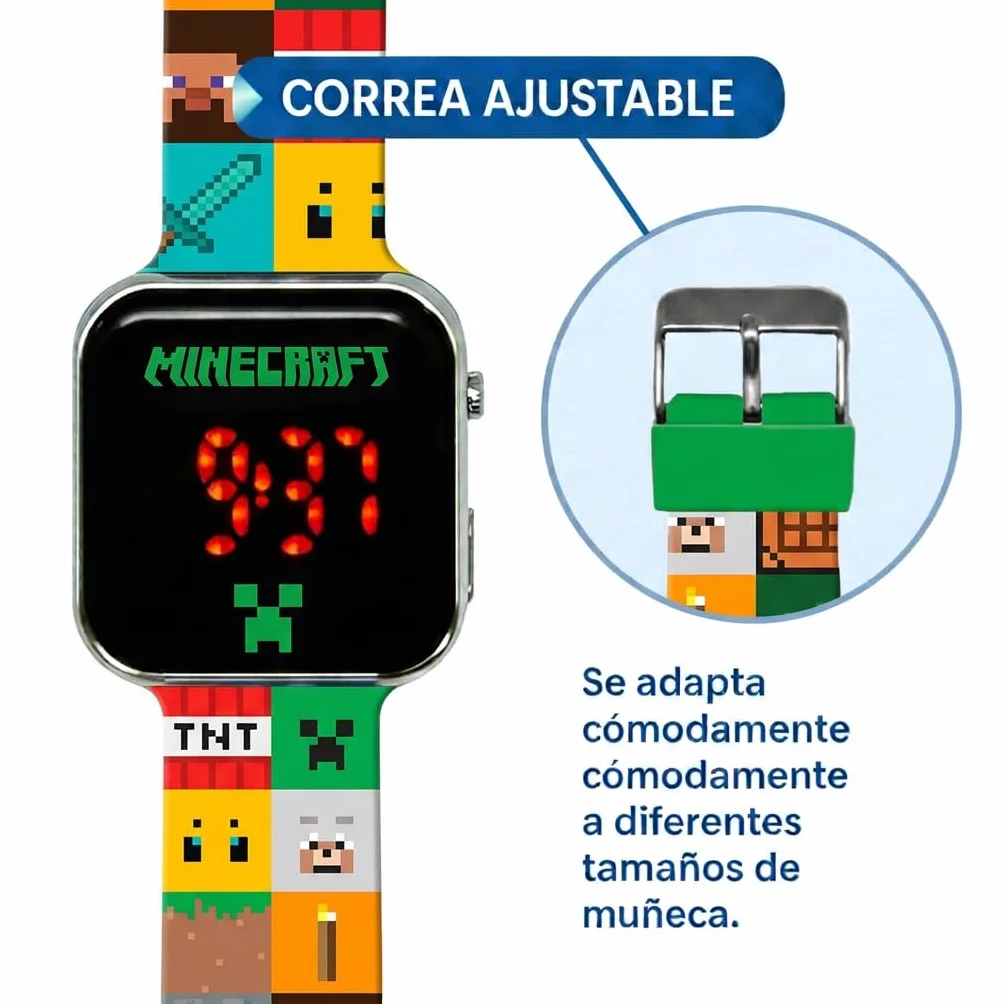 Kids Licensing Min4272 Automatyczny zegarek cyfrowy dla dzieci Unisex z plastikowym paskiem, Minecraft
