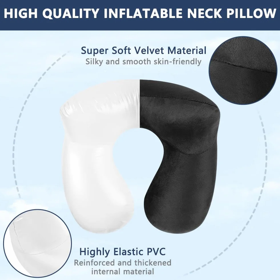 flintronic Nadmuchiwana poduszka podróżna, nadmuchiwana poduszka podróżna do samolotu, miękka, aksamitna poduszka pod szyję, lekka, ergonomiczna poduszka do spania pod szyję, do samolotu, samochodu